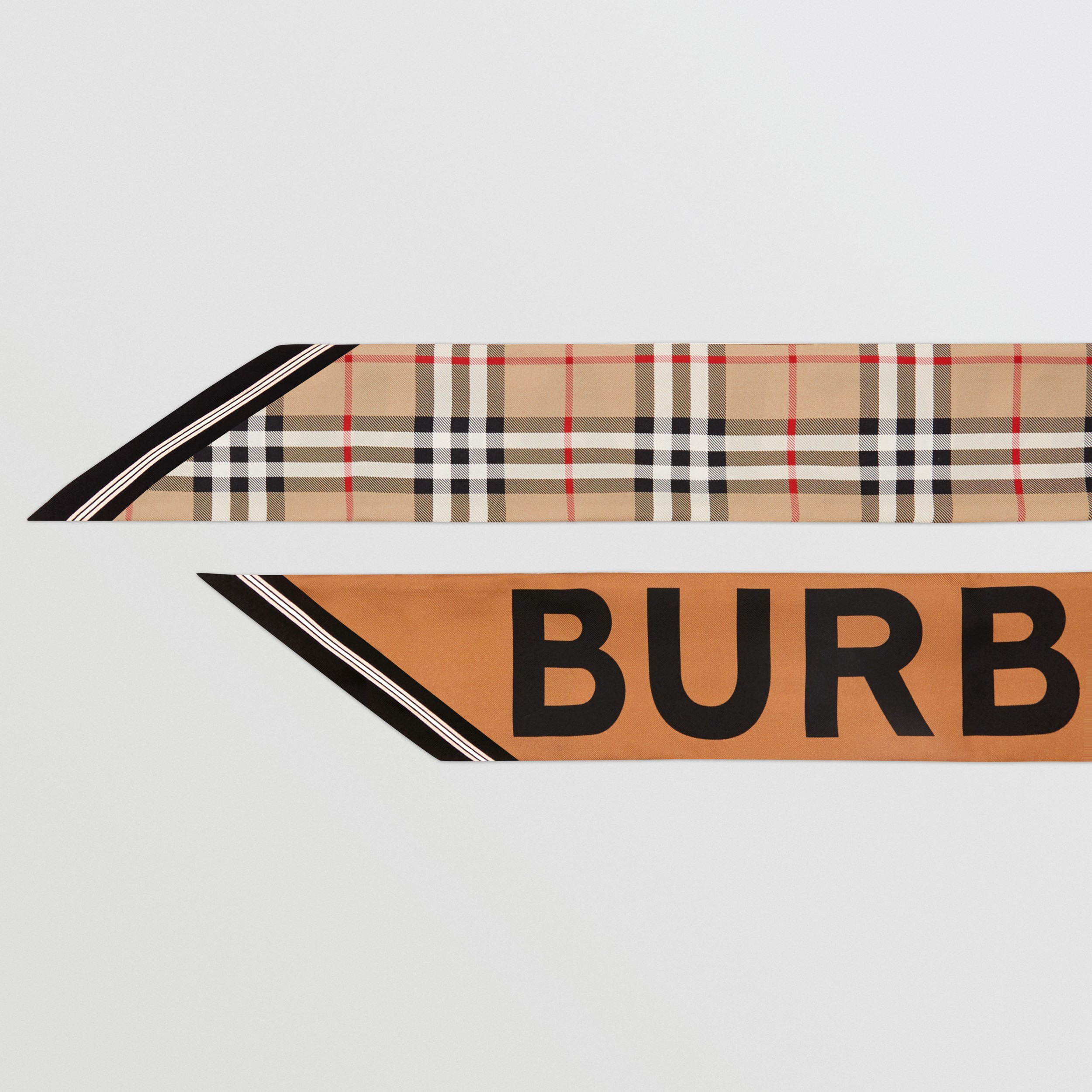Vintage Check and Logo Print Silk Skinny Scarf in Archive Beige | Burberry® Official - 2