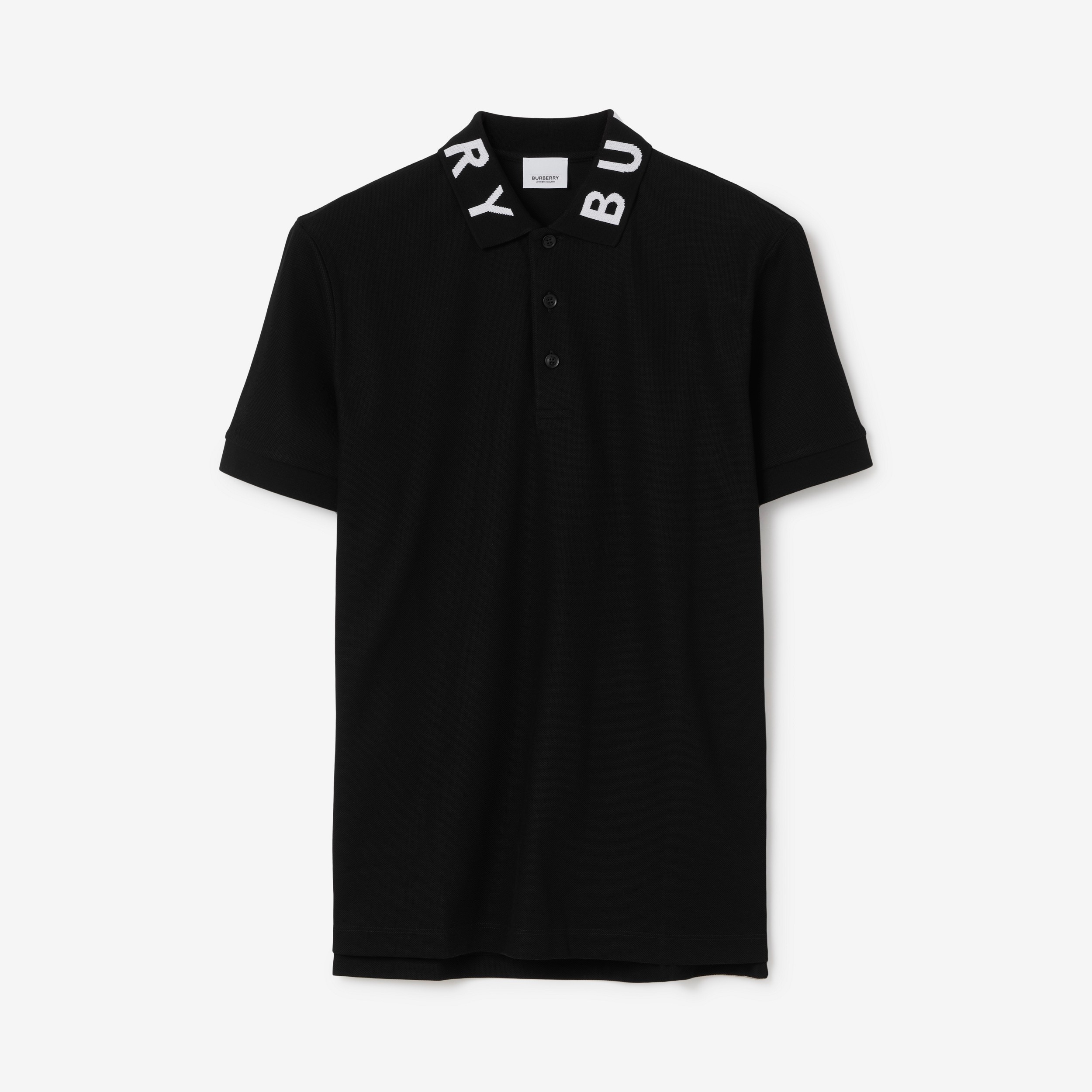 Logo Intarsia Cotton Piqué Polo Shirt in Black - Men | Burberry® Official - 1