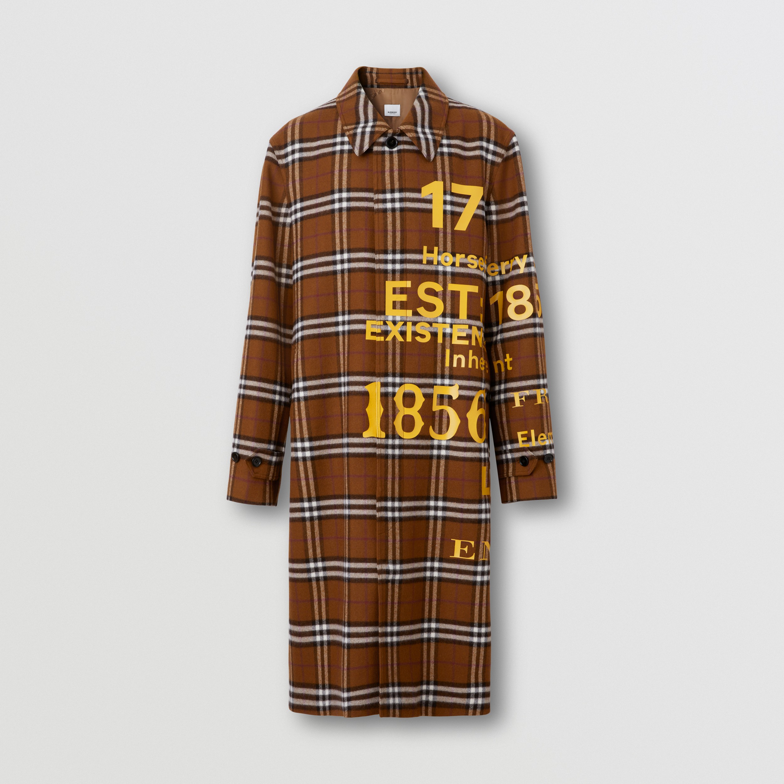 Car coat in lana con motivo tartan e stampa Horseferry (Marrone Betulla) - Uomo | Sito ufficiale Burberry® - 4