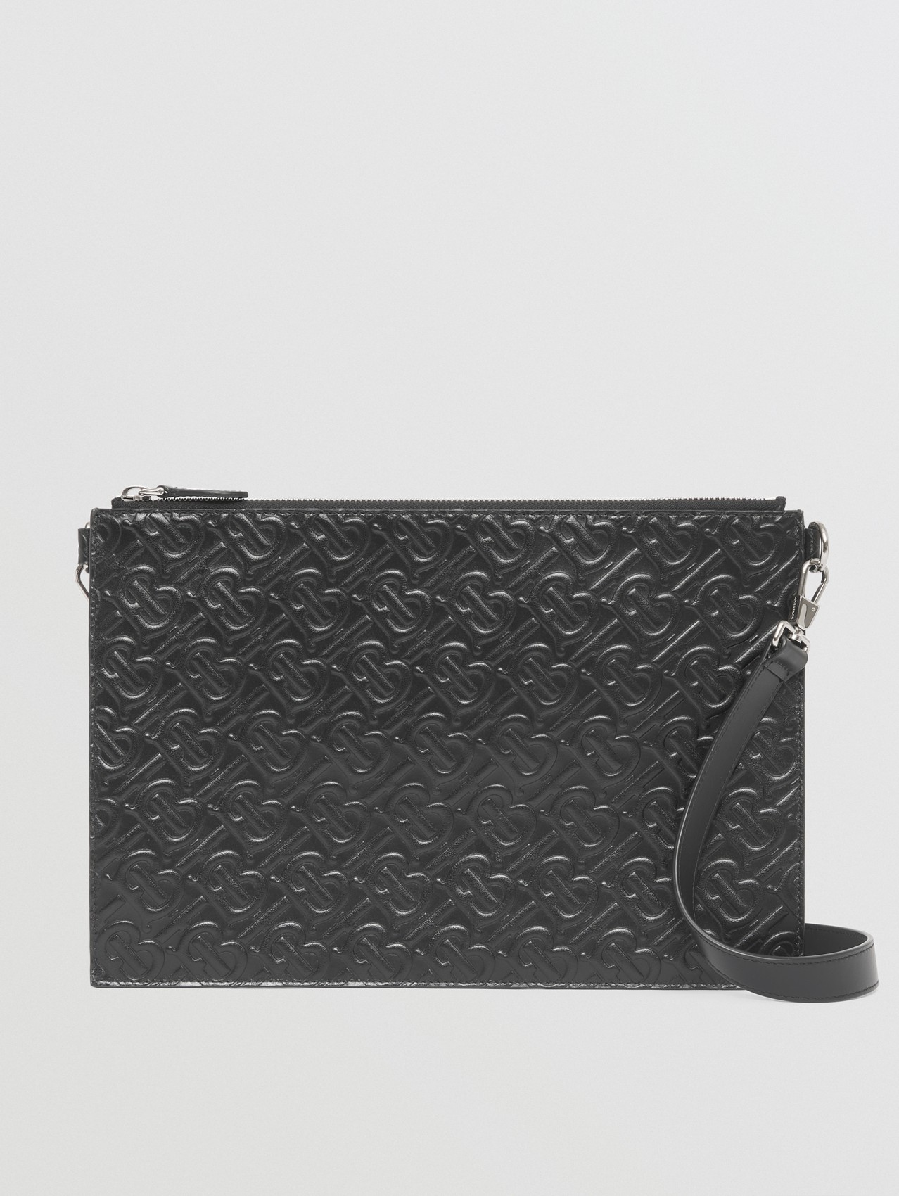 Embossed Monogram Leather Zip Pouch in Black