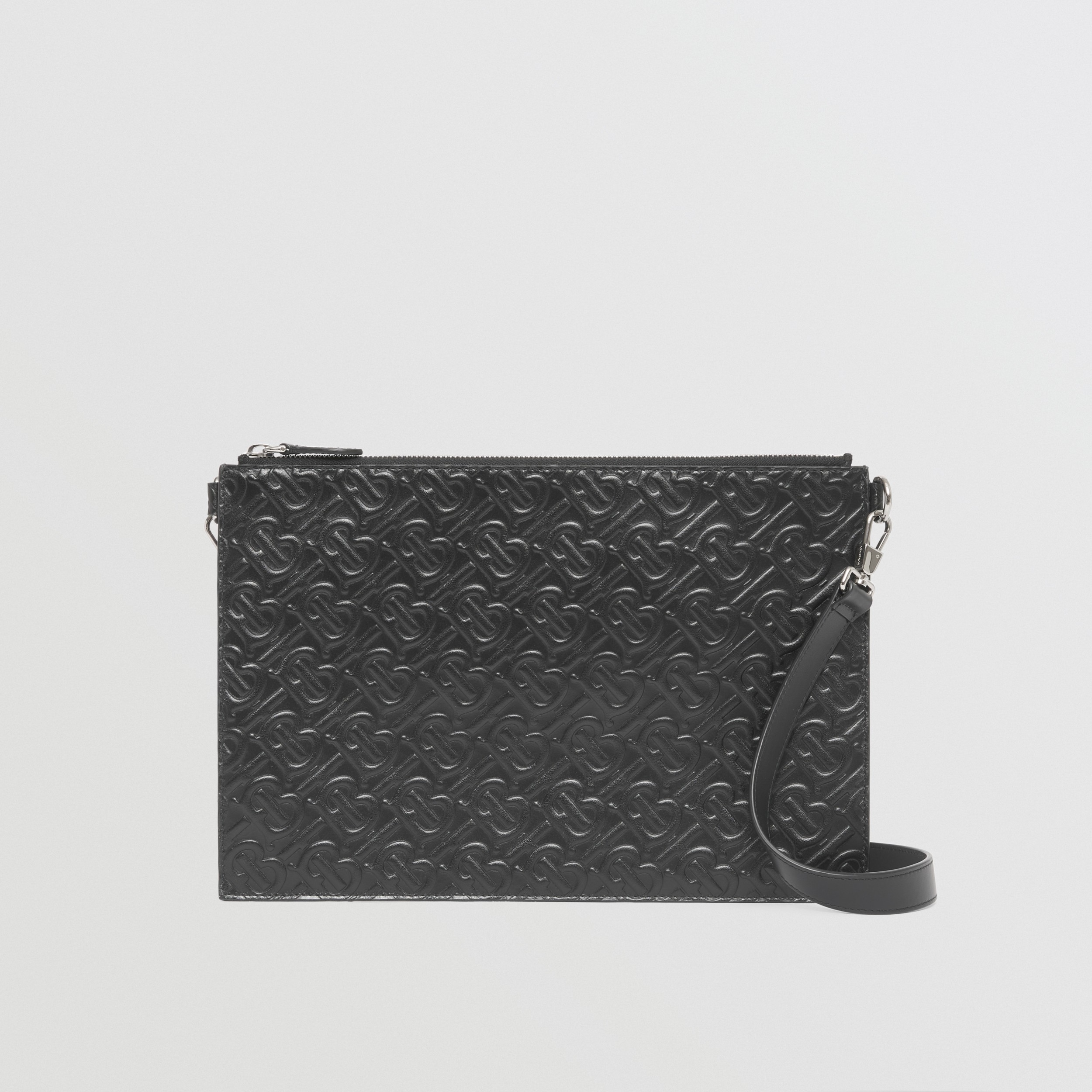 Embossed Monogram Leather Zip Pouch In Black Burberry United Kingdom