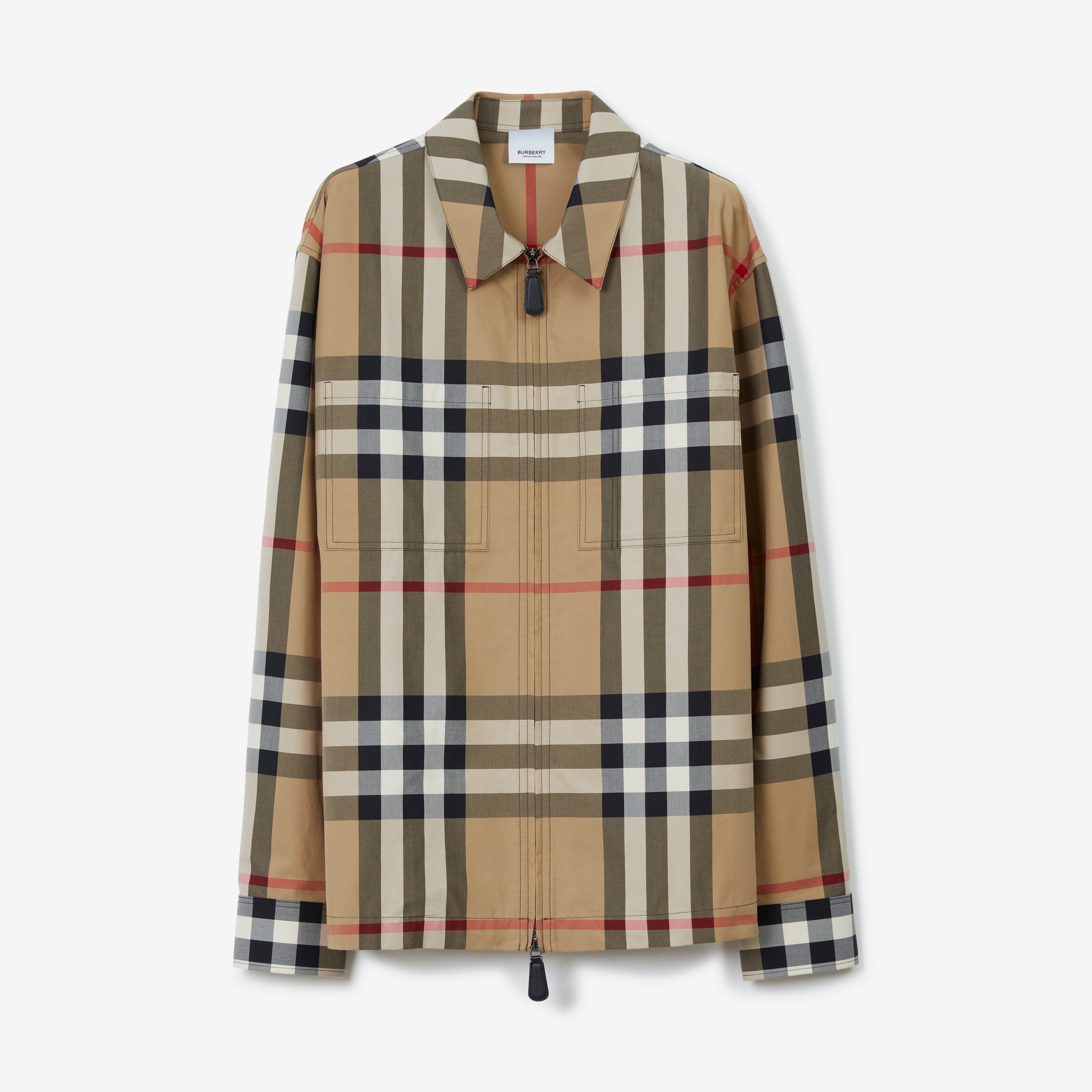 Camisa oversize de algodão com estampa xadrez grande (Bege Clássico) - Homens | Burberry® oficial - 1