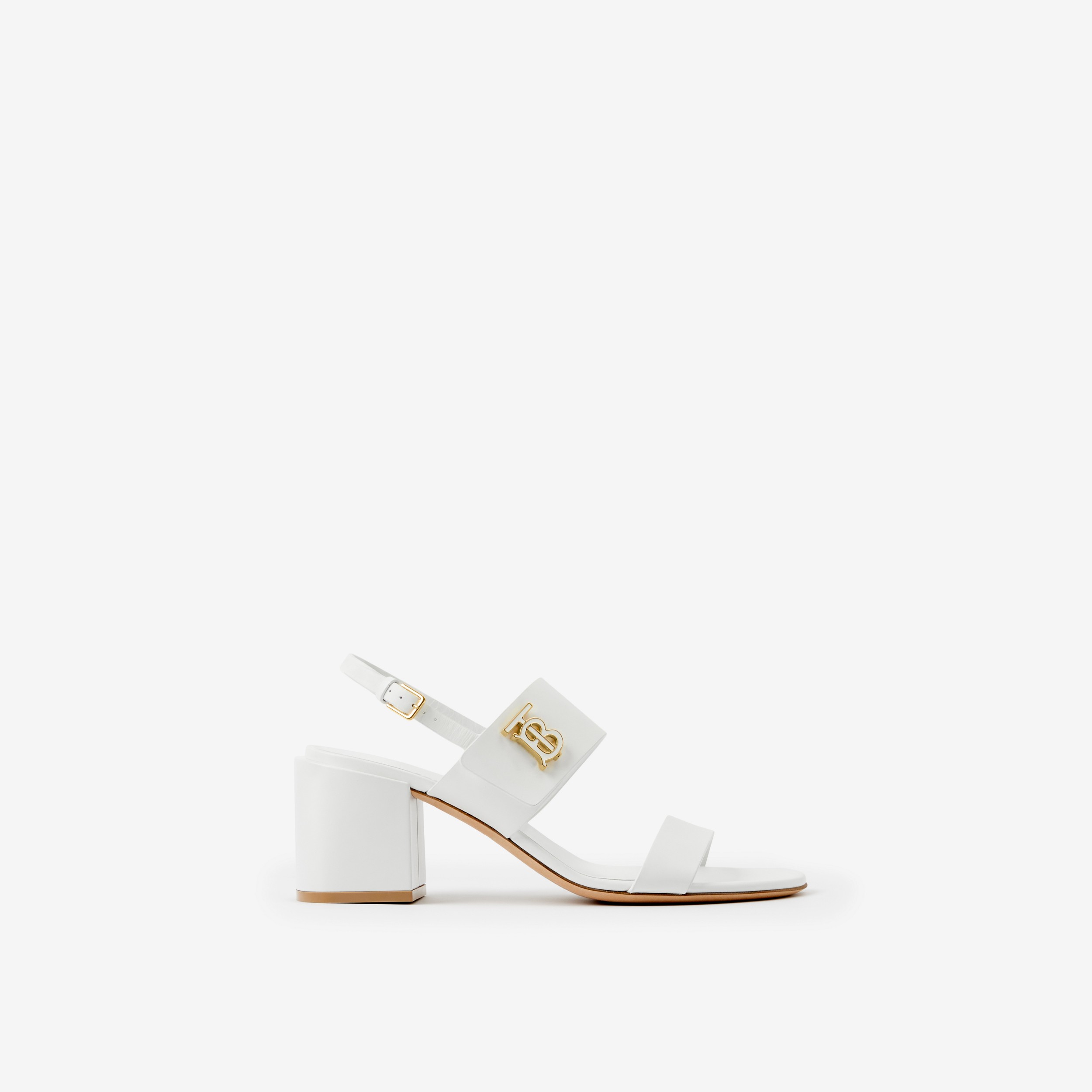 Monogram Motif Leather Sandals in Optic White - Women | Burberry® Official - 1