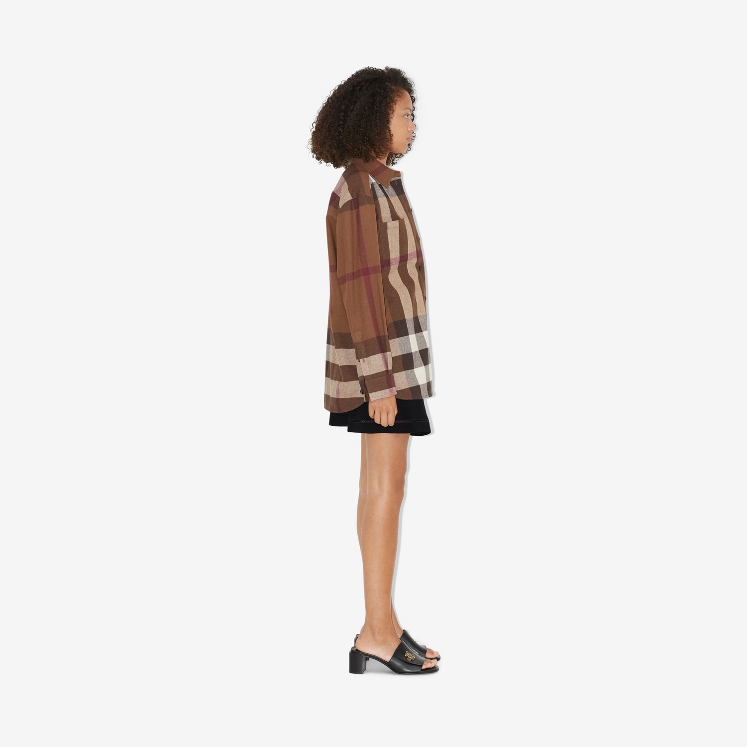 格纹棉毛混纺法兰绒衬衫 (深桦木棕) - 女士 | Burberry® 博柏利官网