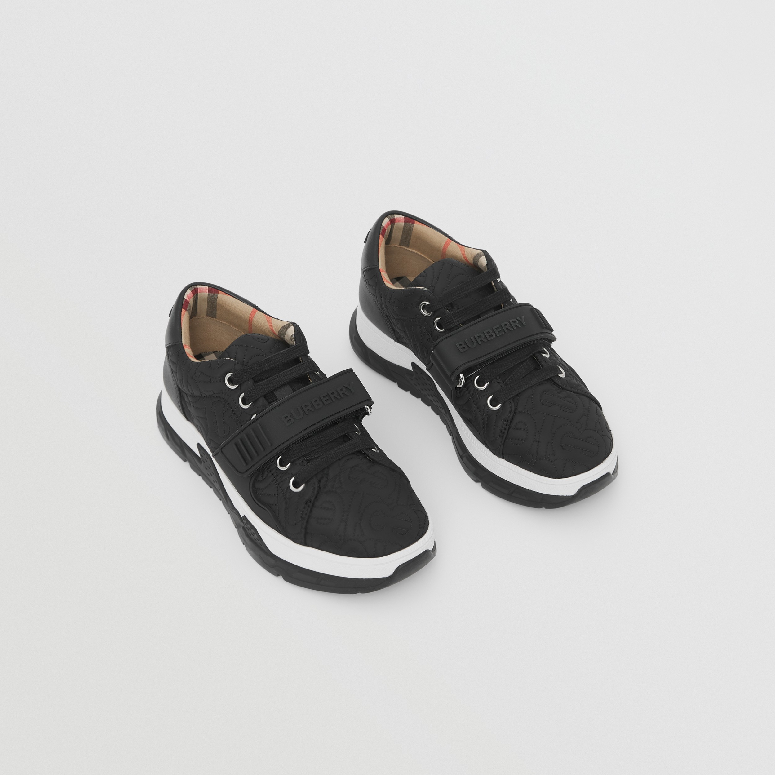 Monogram Recycled Polyester and Leather Sneakers in Black - Children | Burberry® Official - 1