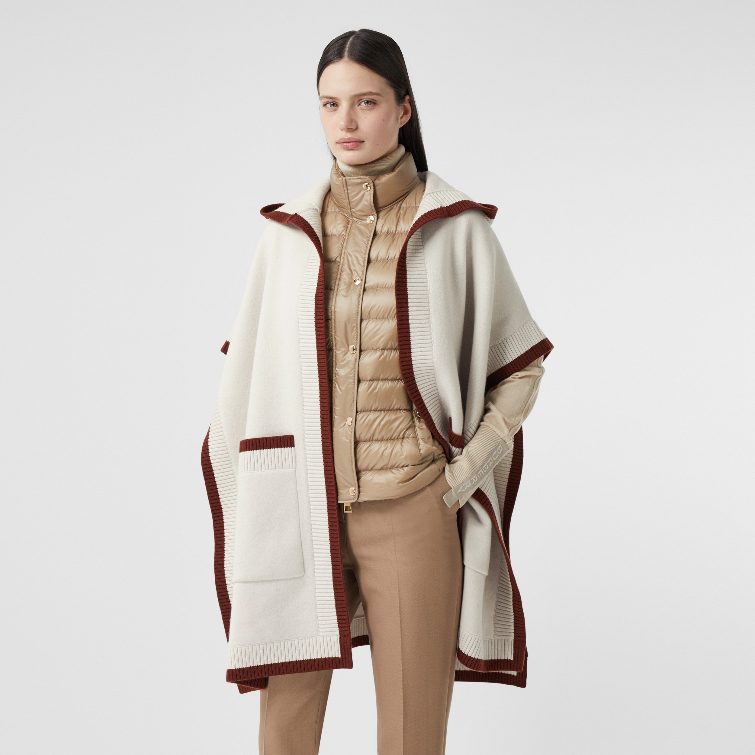 Logo Graphic Wool Cashmere Jacquard Hooded Cape in Canvas | Burberry® Official - 3