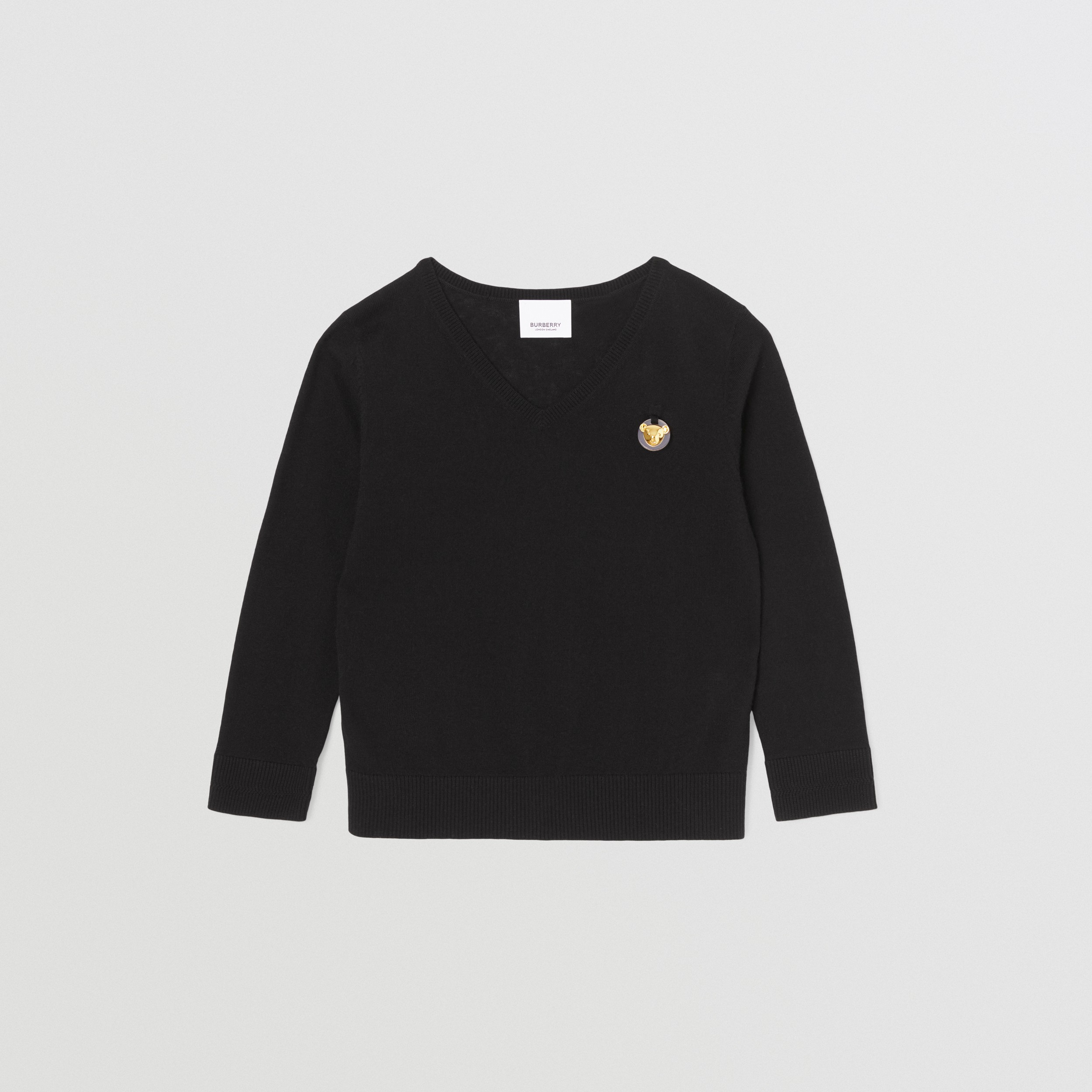 Thomas Bear Motif Cashmere Cotton Sweater in Black | Burberry® Official - 1