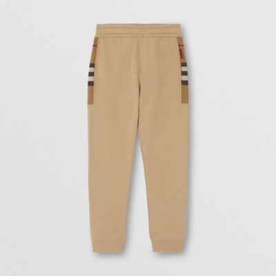 Check Panel Cotton Blend Jogging Pants in Camel - Men | Burberry® Official
