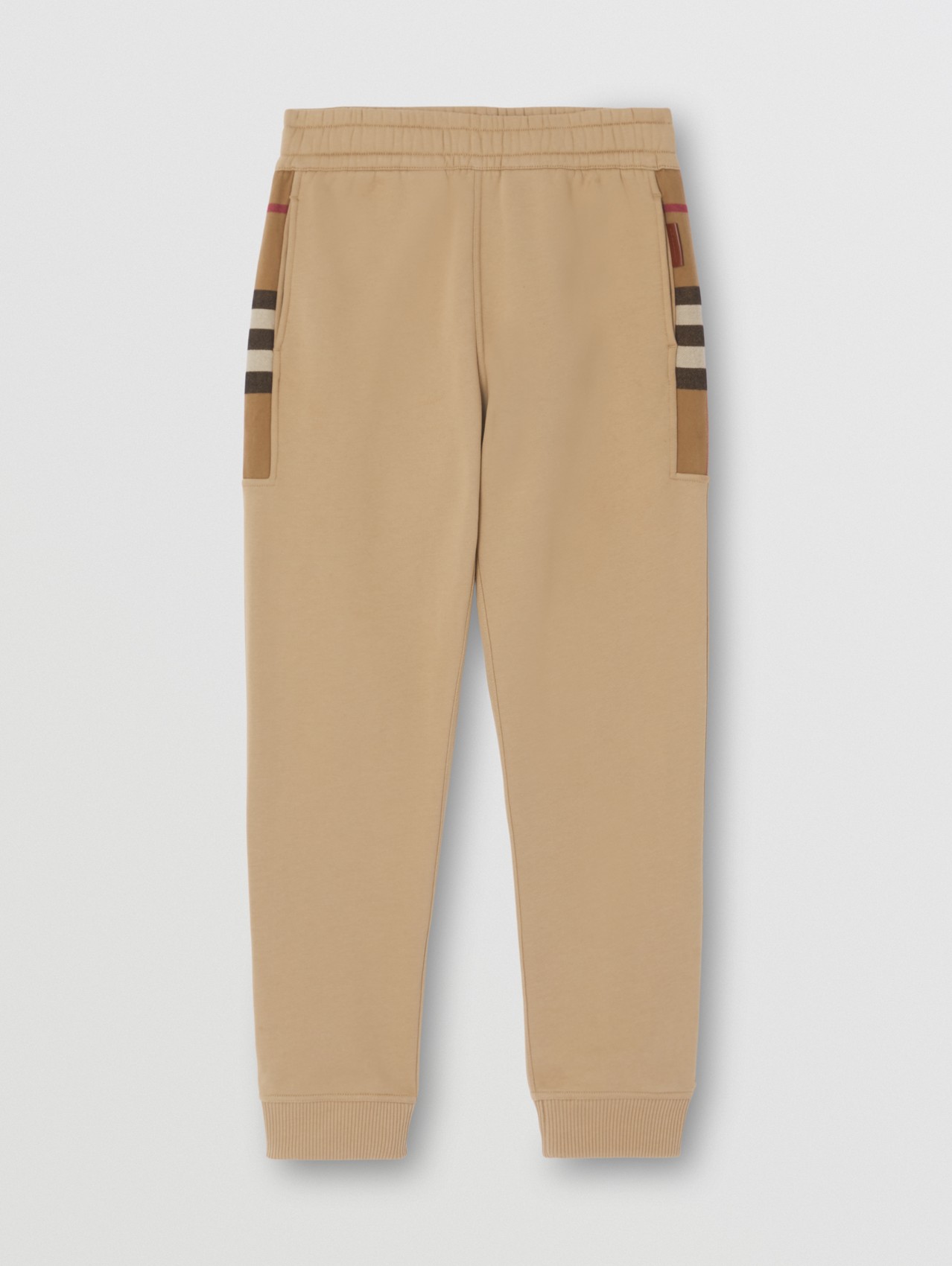 Pantaloni da jogging in misto cotone con inserti con motivo tartan (Cammello)