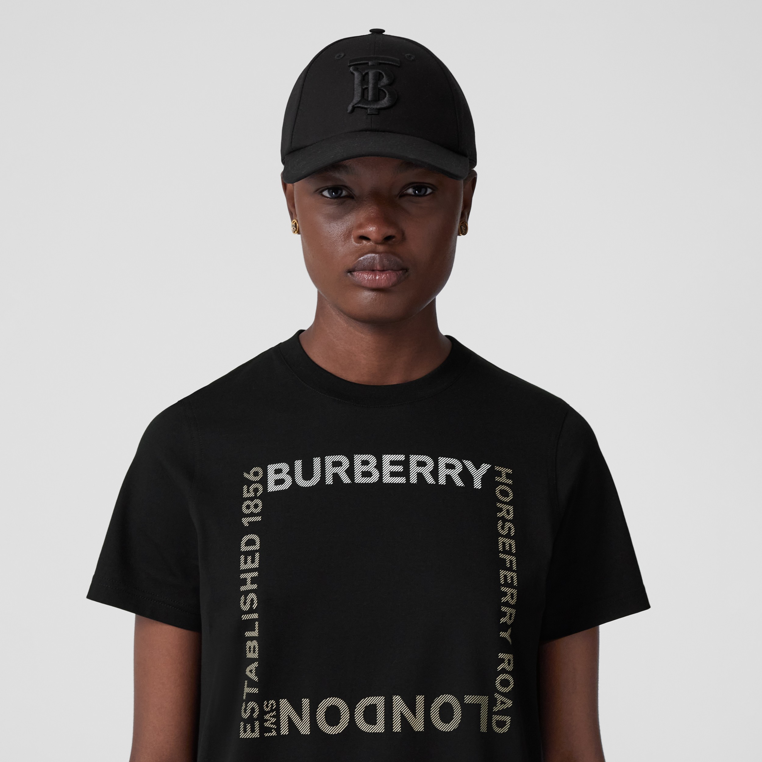 Horseferry Square Print Cotton T-shirt in Black - Women | Burberry® Official - 2