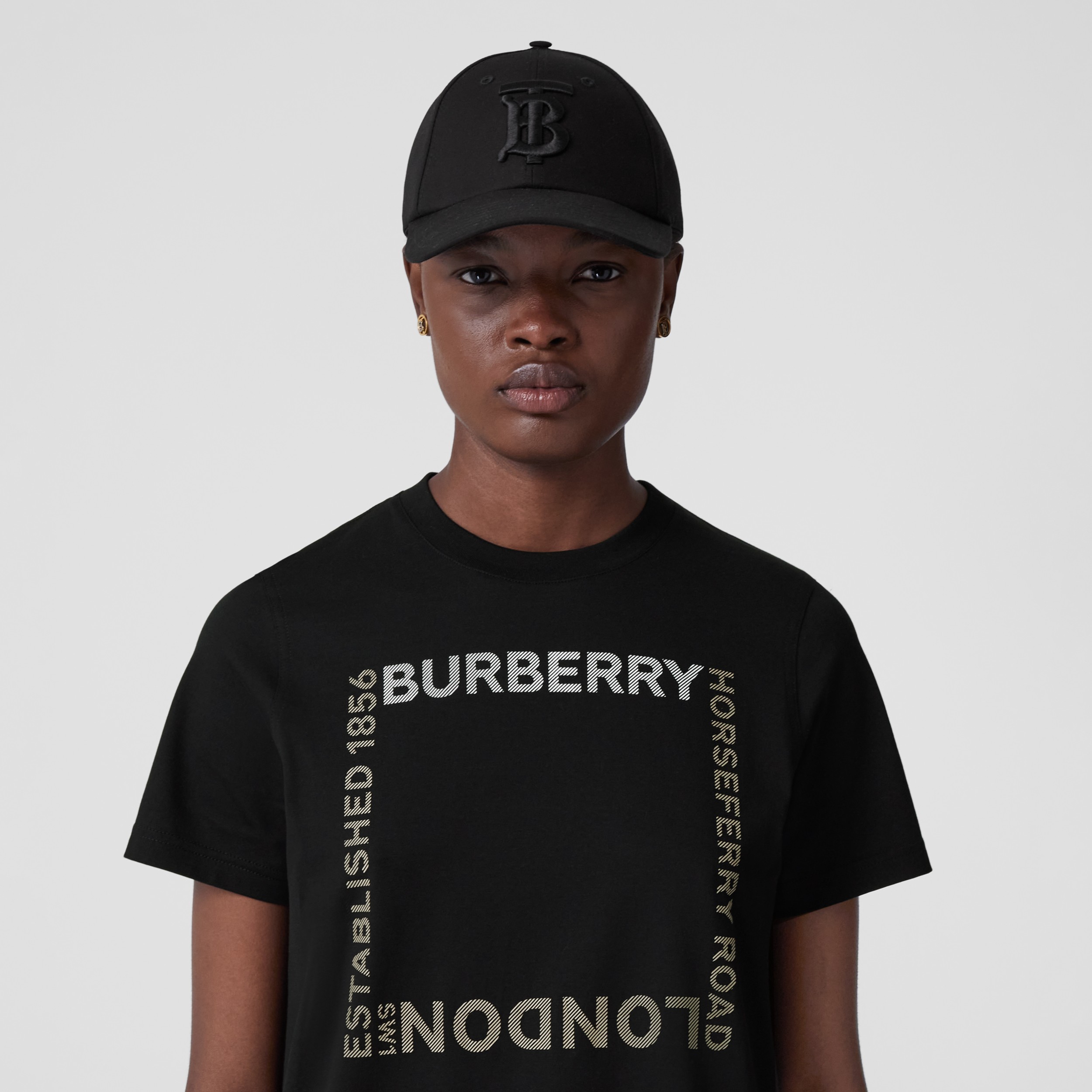 Horseferry Square Print Cotton T-shirt in Black - Women | Burberry® Official