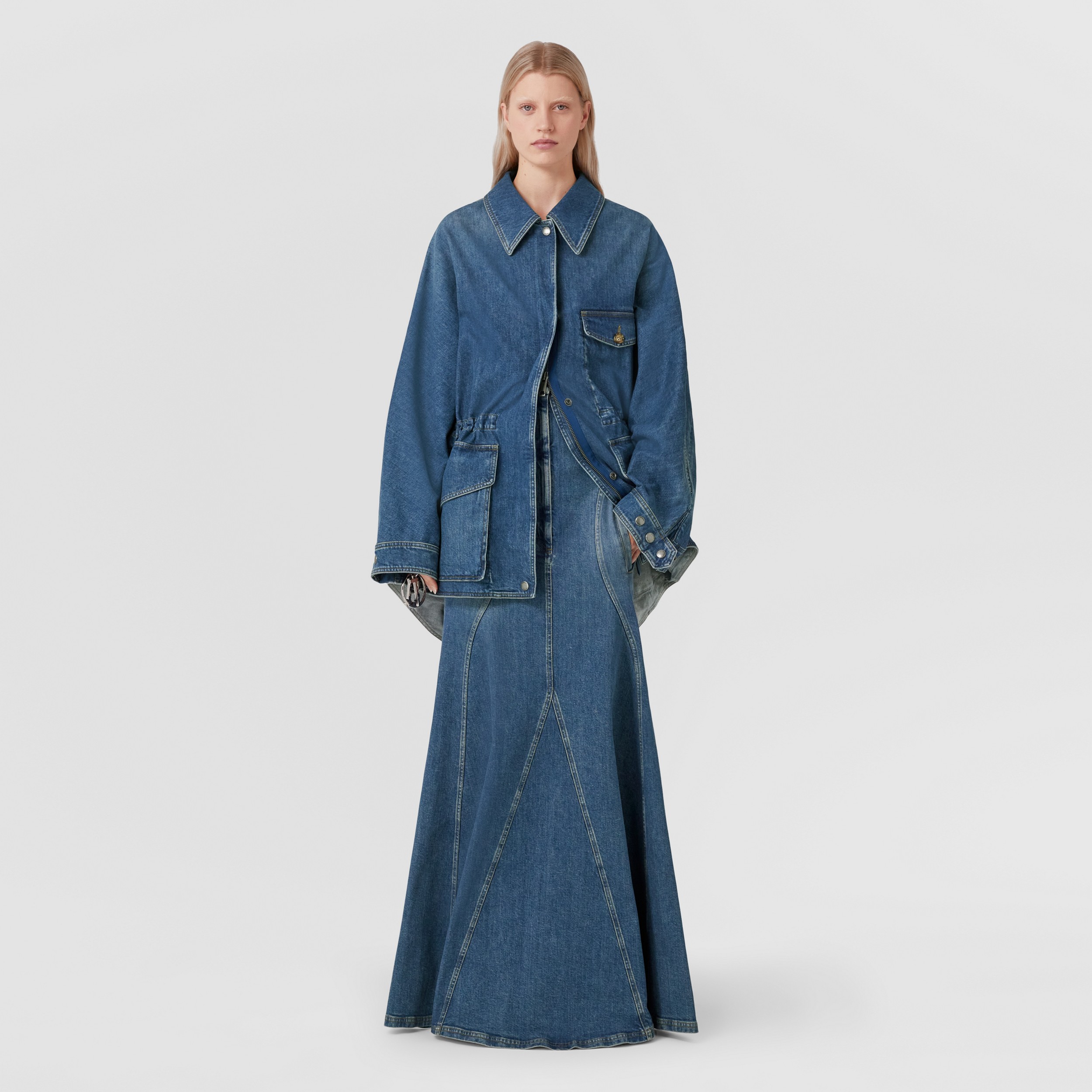 Stonewashed Denim Oversized Field Jacket in Deep Slate Blue - Women | Burberry® Official - 4