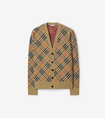Check Cotton Wool Cardigan in Sand beige - Men | Burberry® Official