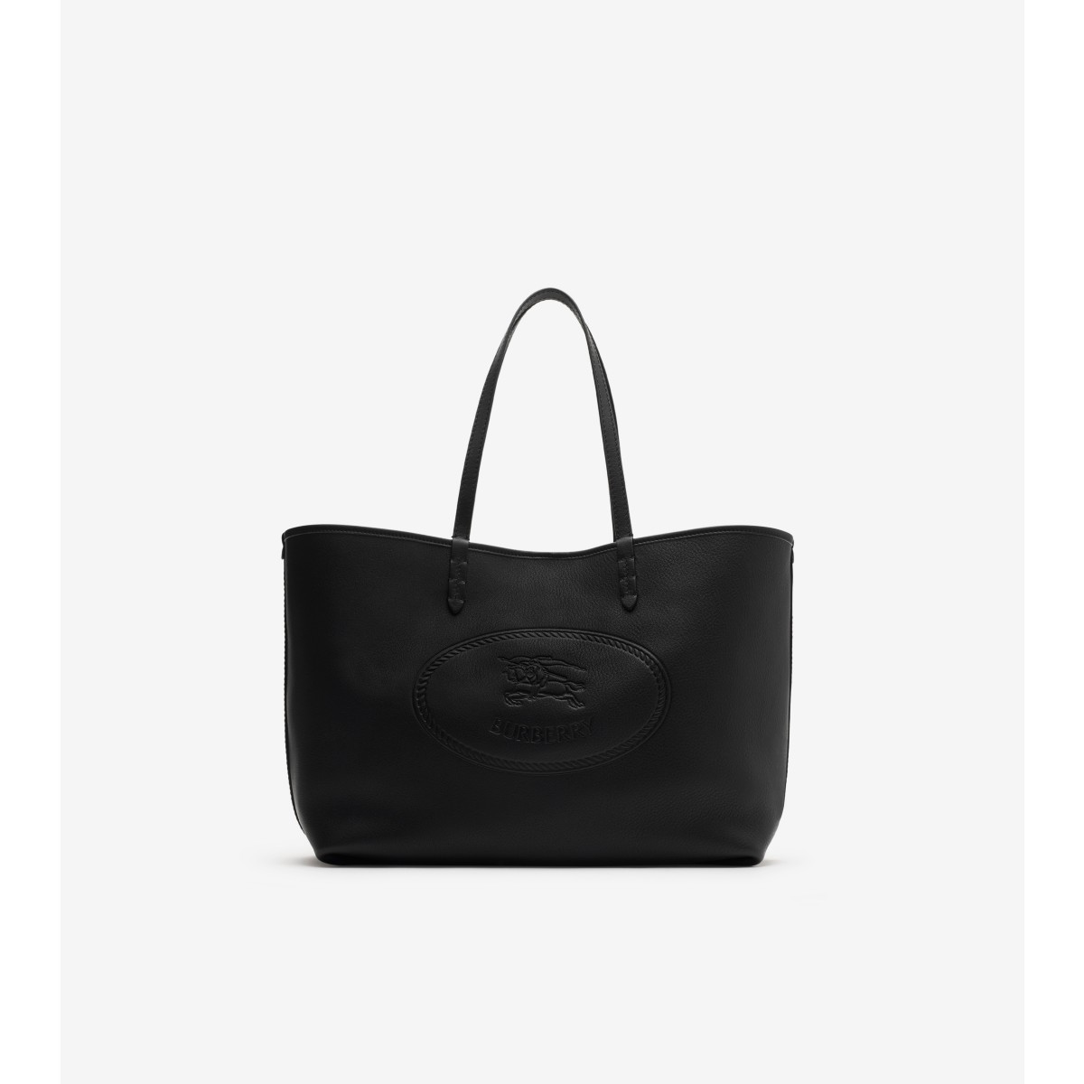 Burberry Medium Highlands Leather Shopping Shoulder Bag In Black