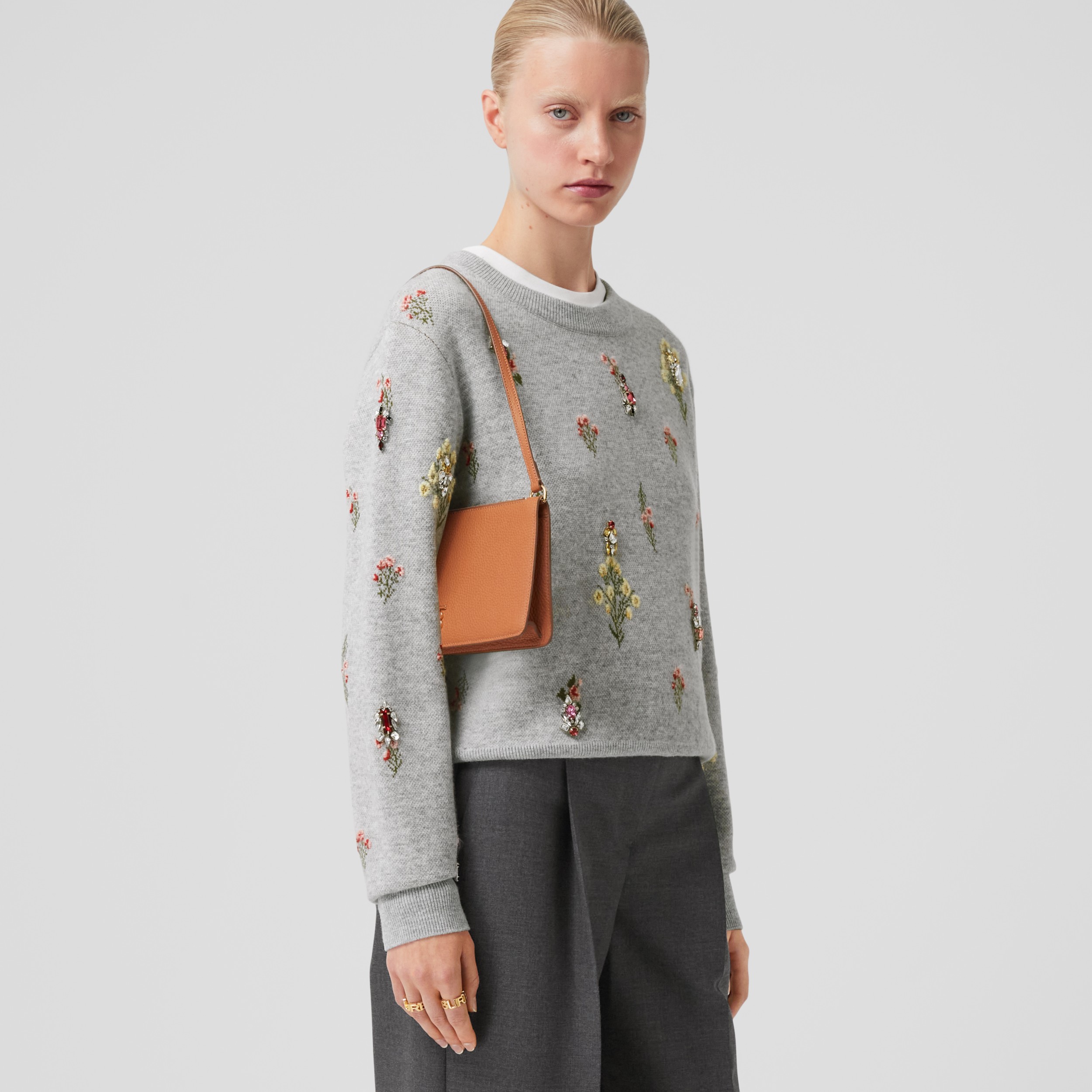 Grainy Leather Mini TB Shoulder Pouch in Warm Russet Brown Women