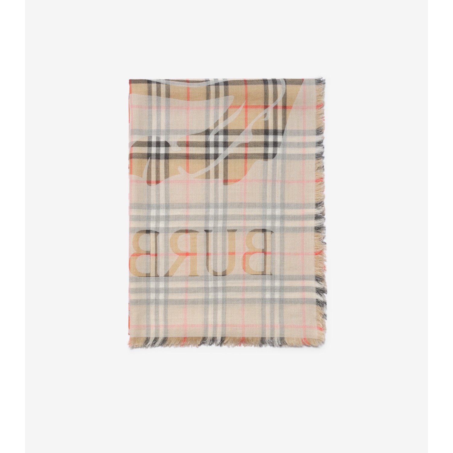 Wide EKD Check Wool Silk Scarf in Sand beige | Burberry® Official