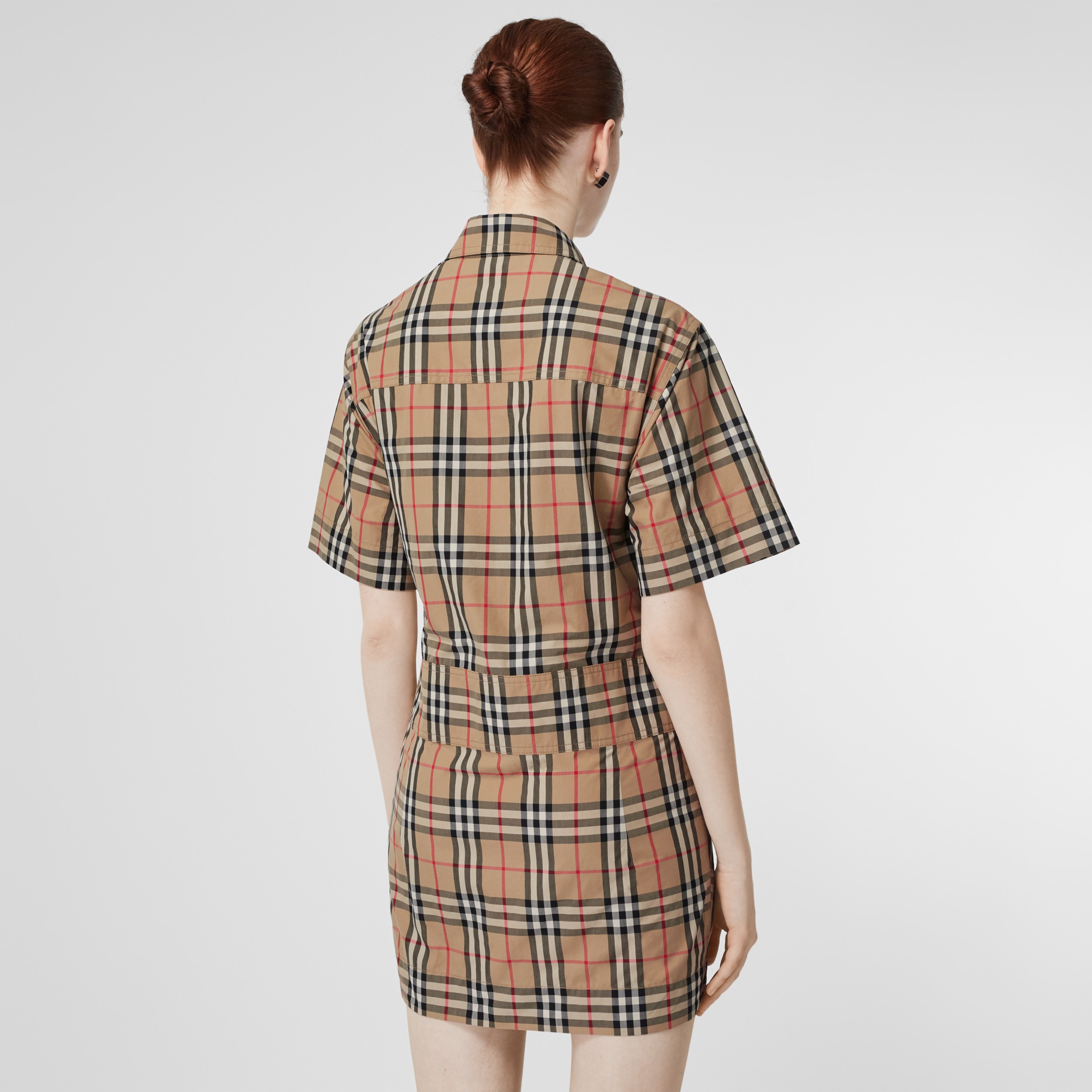 Short-sleeve Vintage Check Shirt Dress in Archive Beige - Women ...