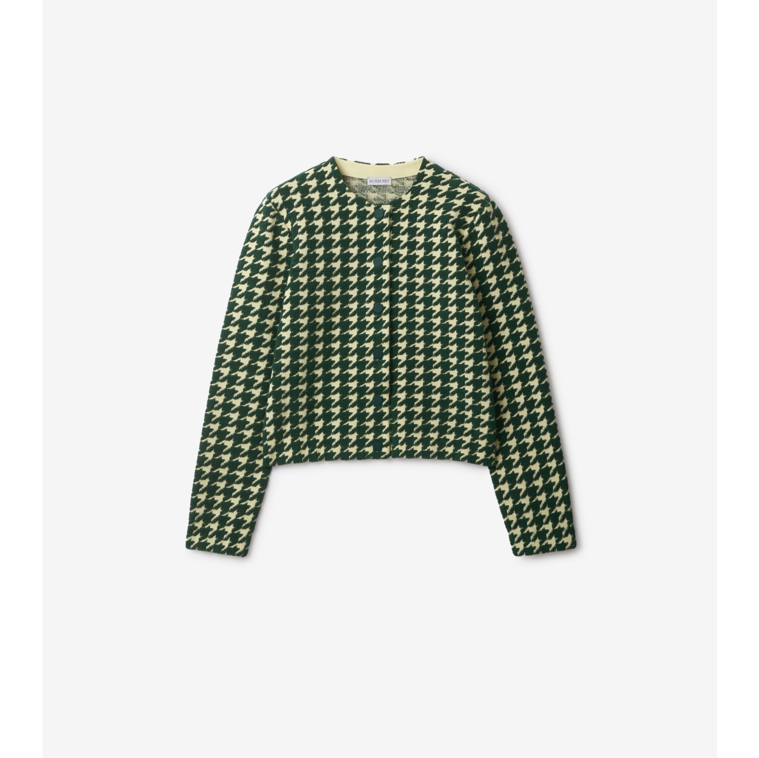 Houndstooth Cotton Blend Cardigan in Ivy - Burberry