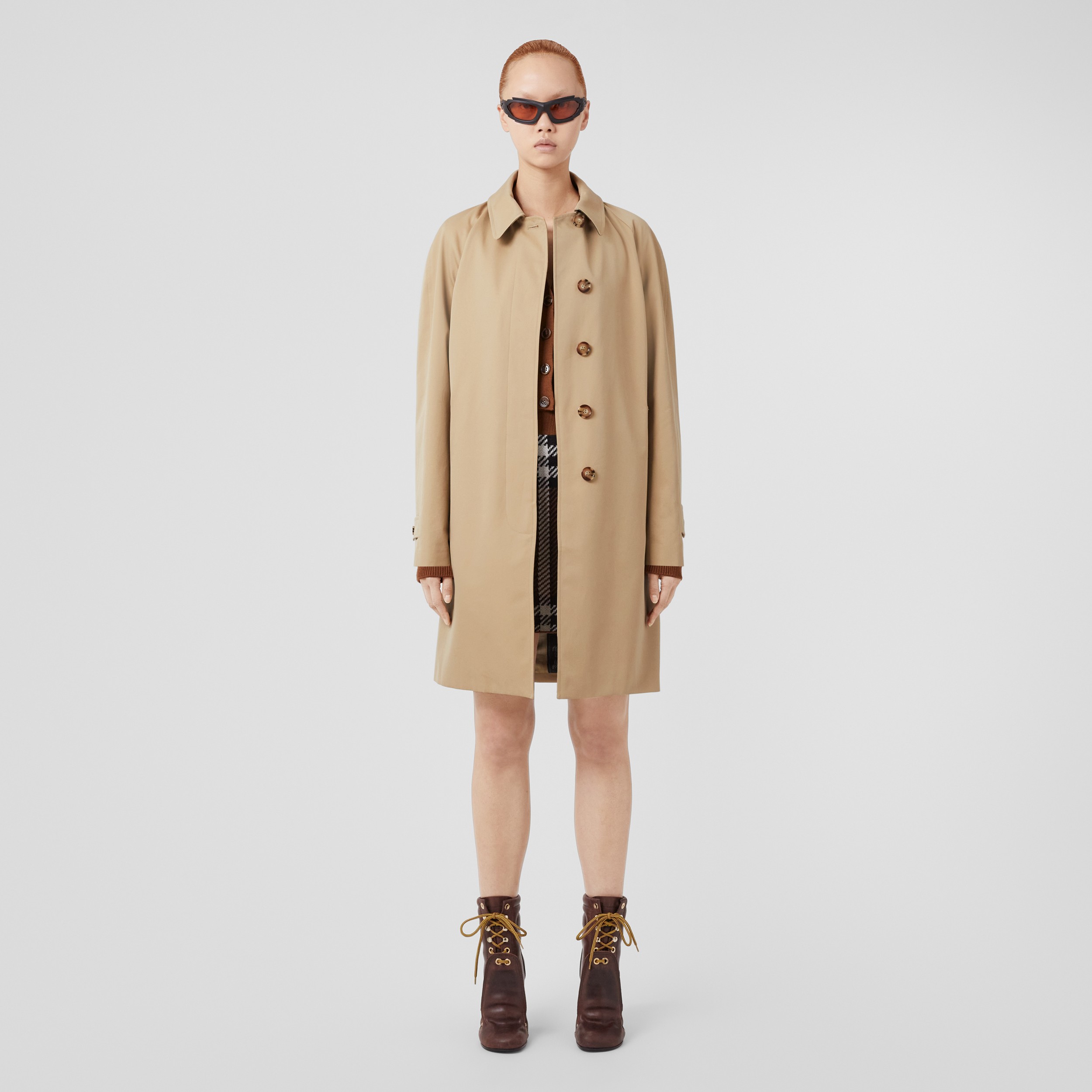 Archive Print-lined Cotton Gabardine Car Coat in Honey - Women | Burberry® Official - 1