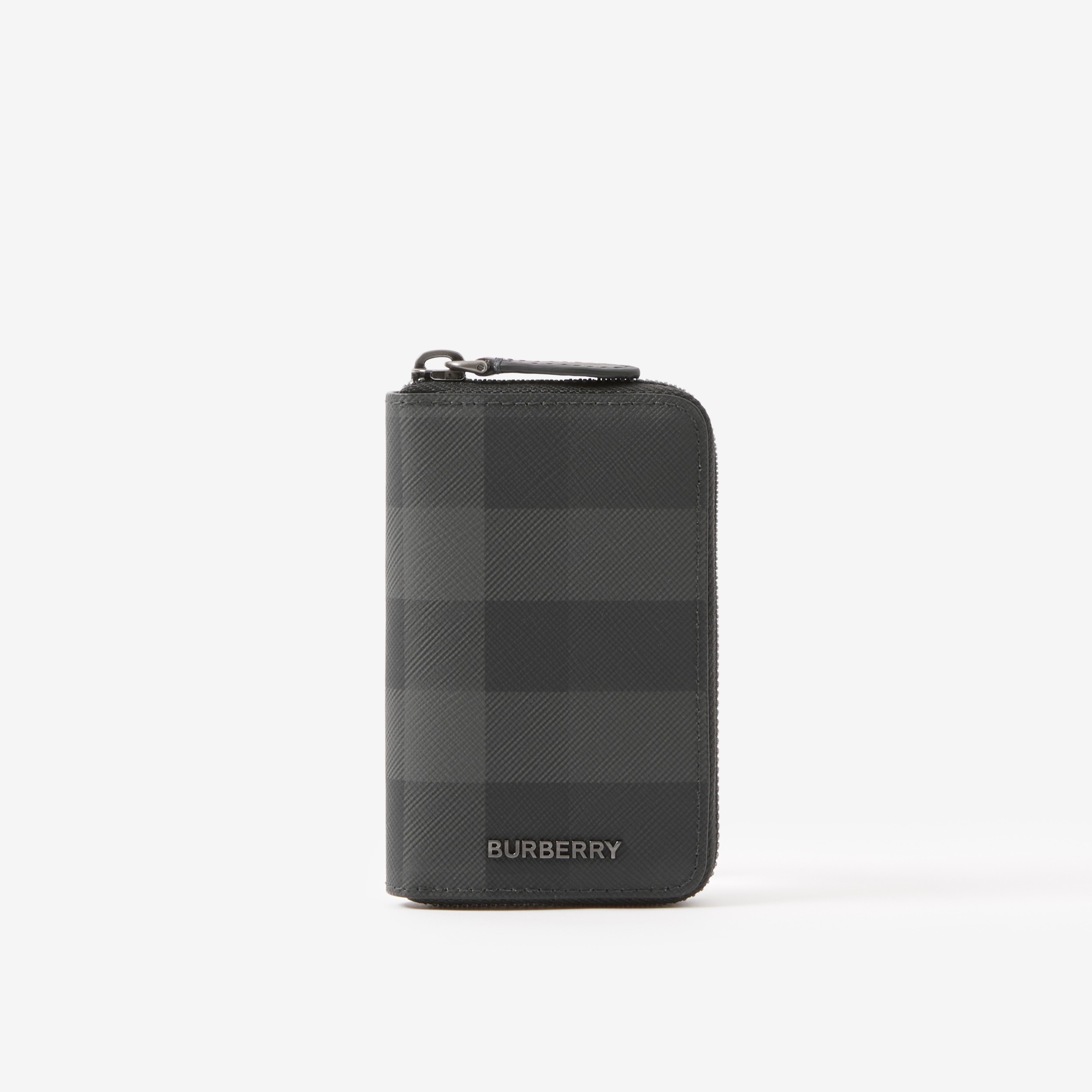 Check and Leather Zip Wallet in Charcoal - Men | Burberry® Official - 1