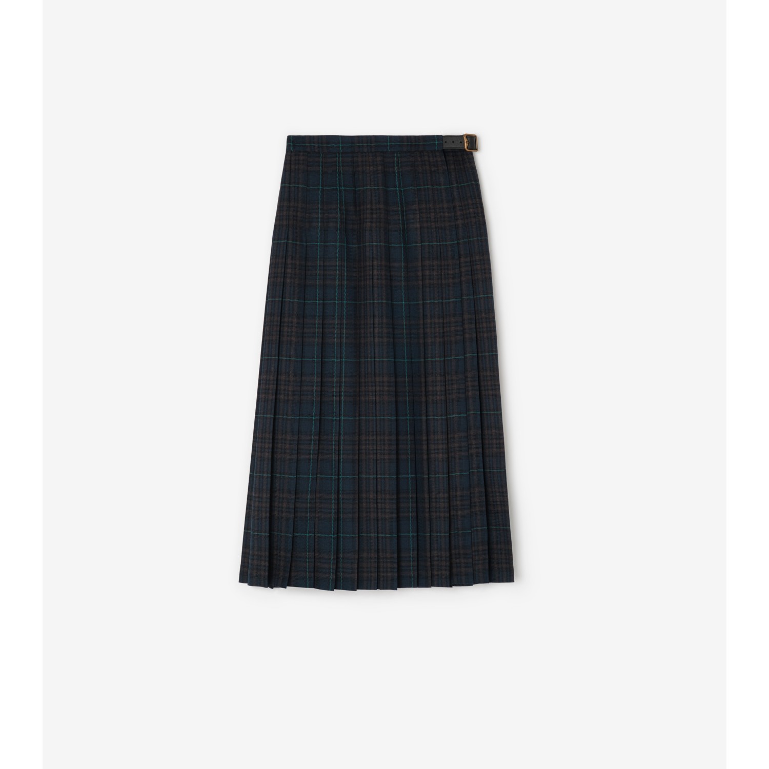 Pleated Check Wool Blend Skirt