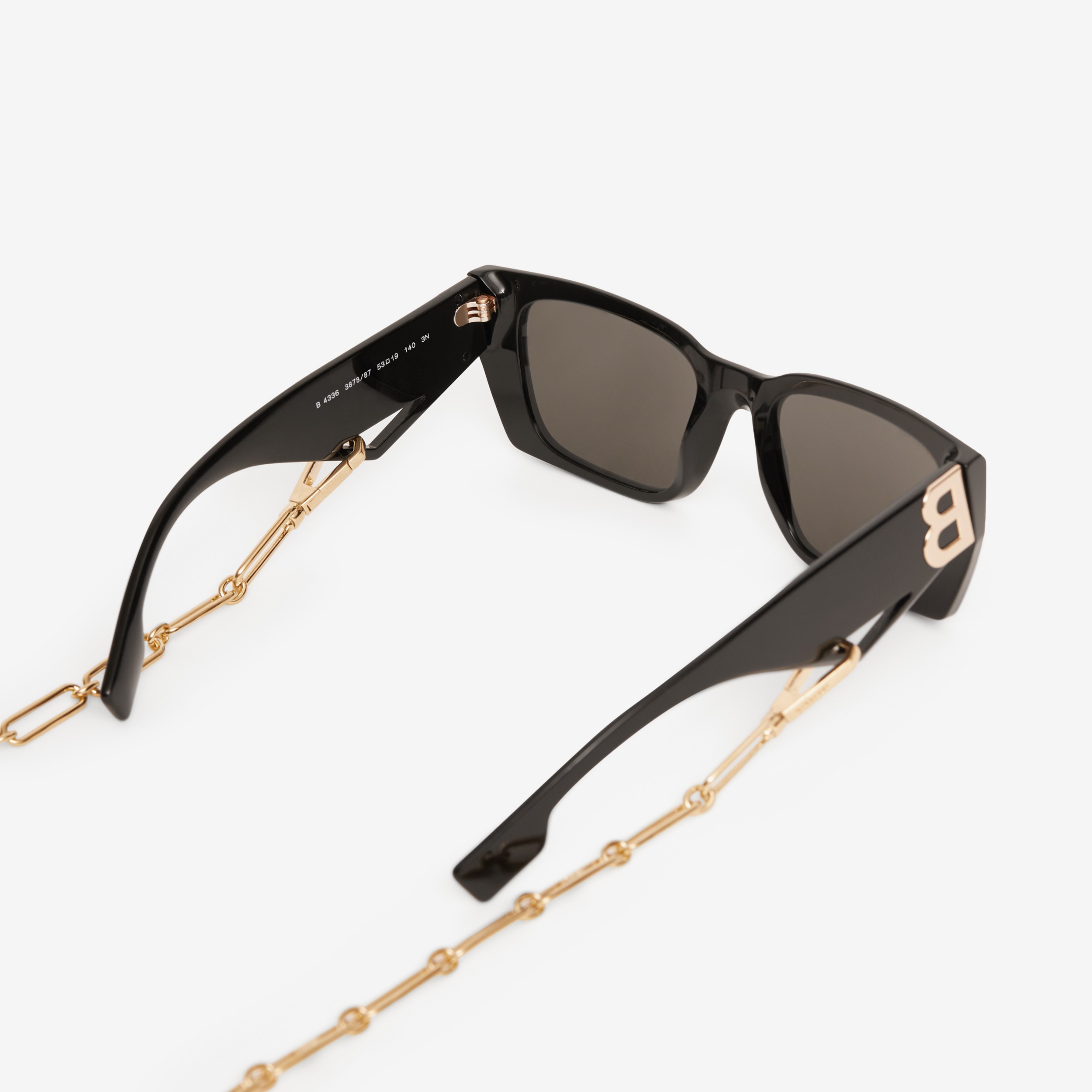 B Motif Rectangular Frame Sunglasses with Chain in Black - Women | Burberry® Official - 3