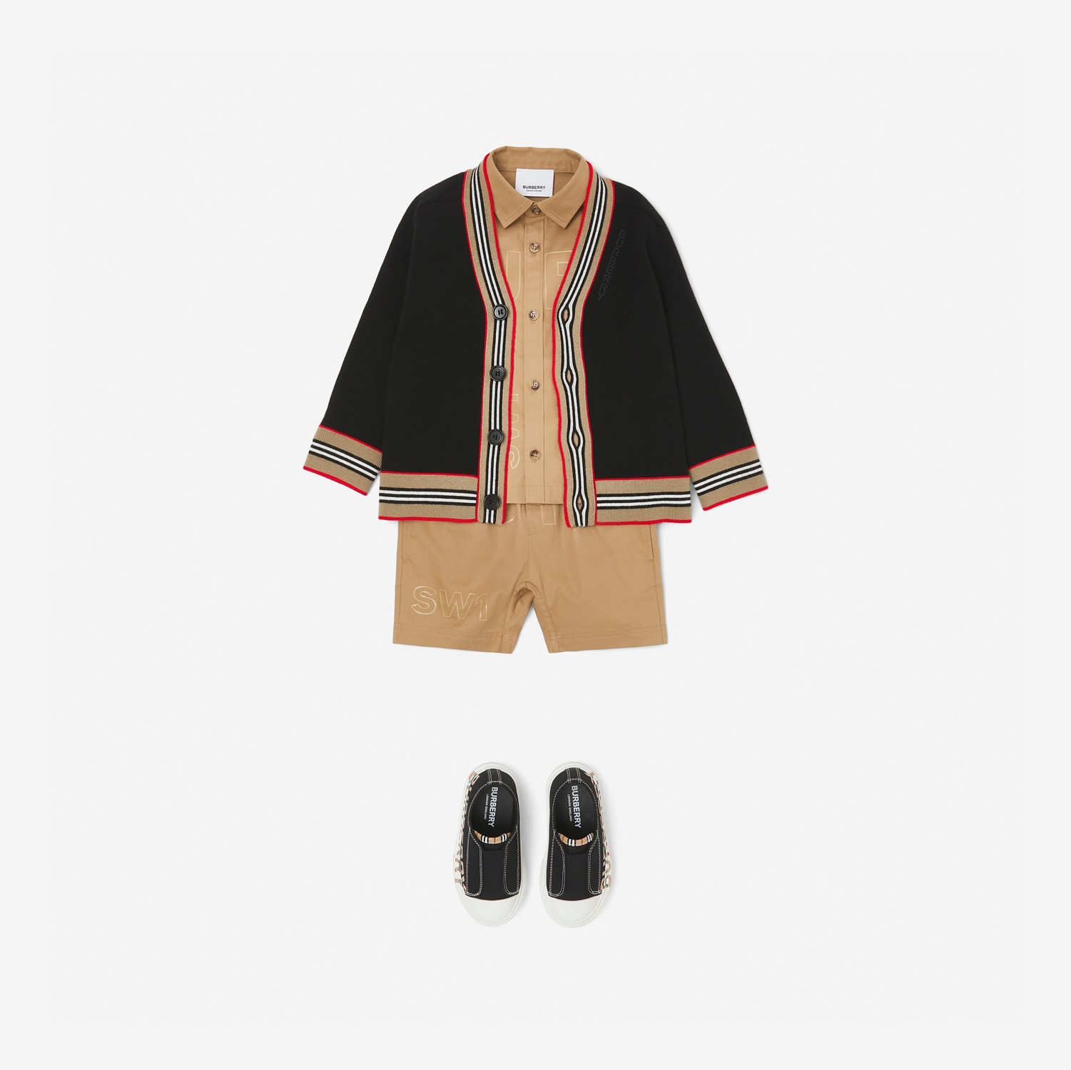 Cardigan en laine à rayures iconiques (Noir) - Enfant | Site officiel Burberry®