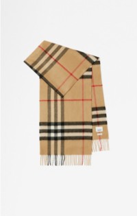 典藏米色宽版格纹羊绒围巾 