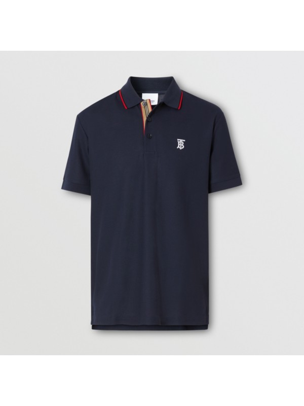 Icon Stripe Placket Cotton Piqué Polo Shirt in Navy - Men | Burberry ...