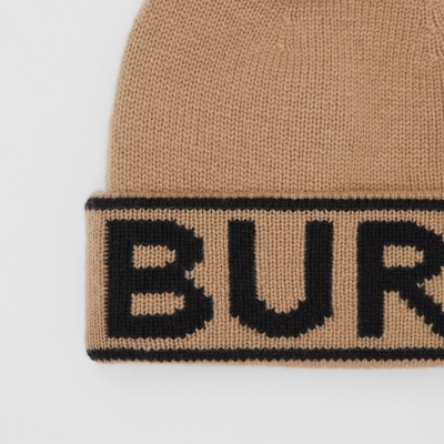 Logo Intarsia Cashmere Beanie In Archive Beige | Burberry® Official