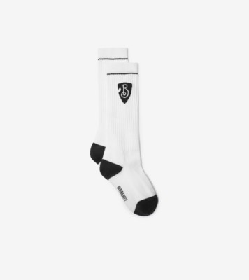 B Shield Cotton Blend Socks in White black Burberry Official