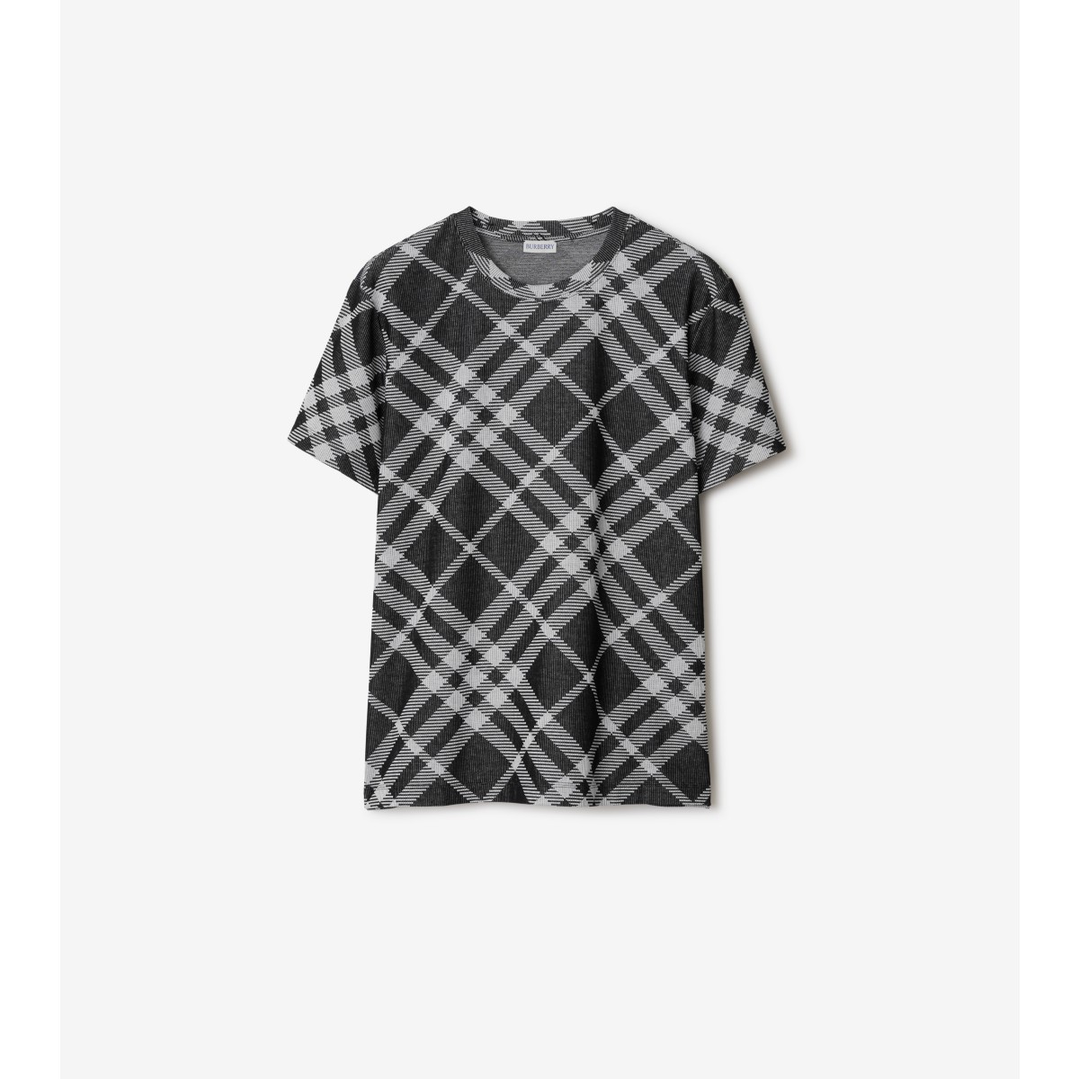 Shop Burberry Check Stretch Cotton Blend T-shirt In Black/white