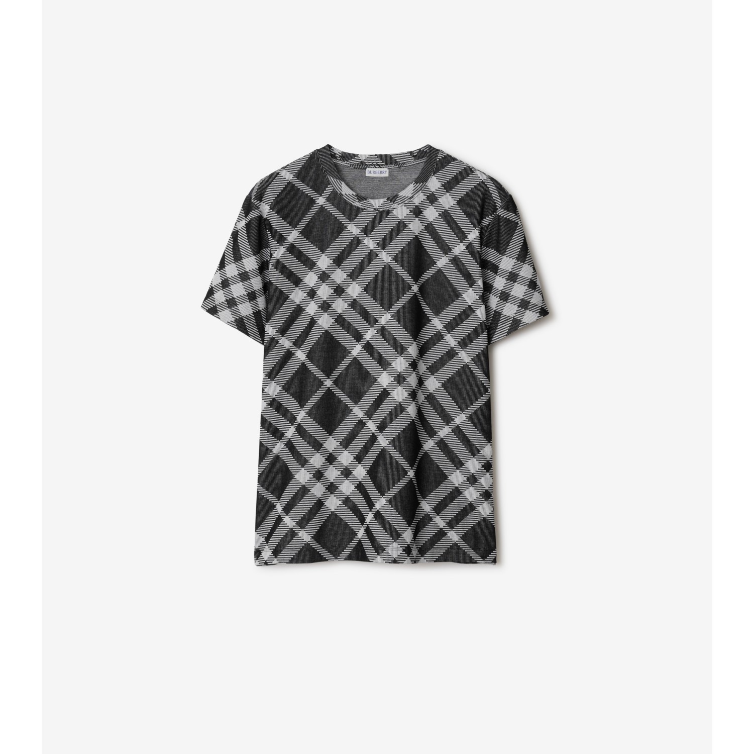 Check Stretch Cotton Blend T shirt in Black white Men Burberry Official