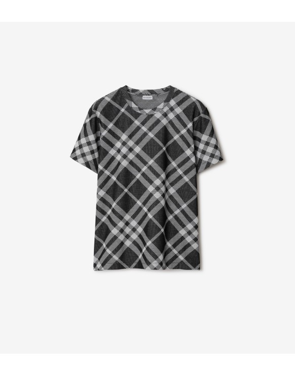 Check Stretch Cotton Blend T-shirt