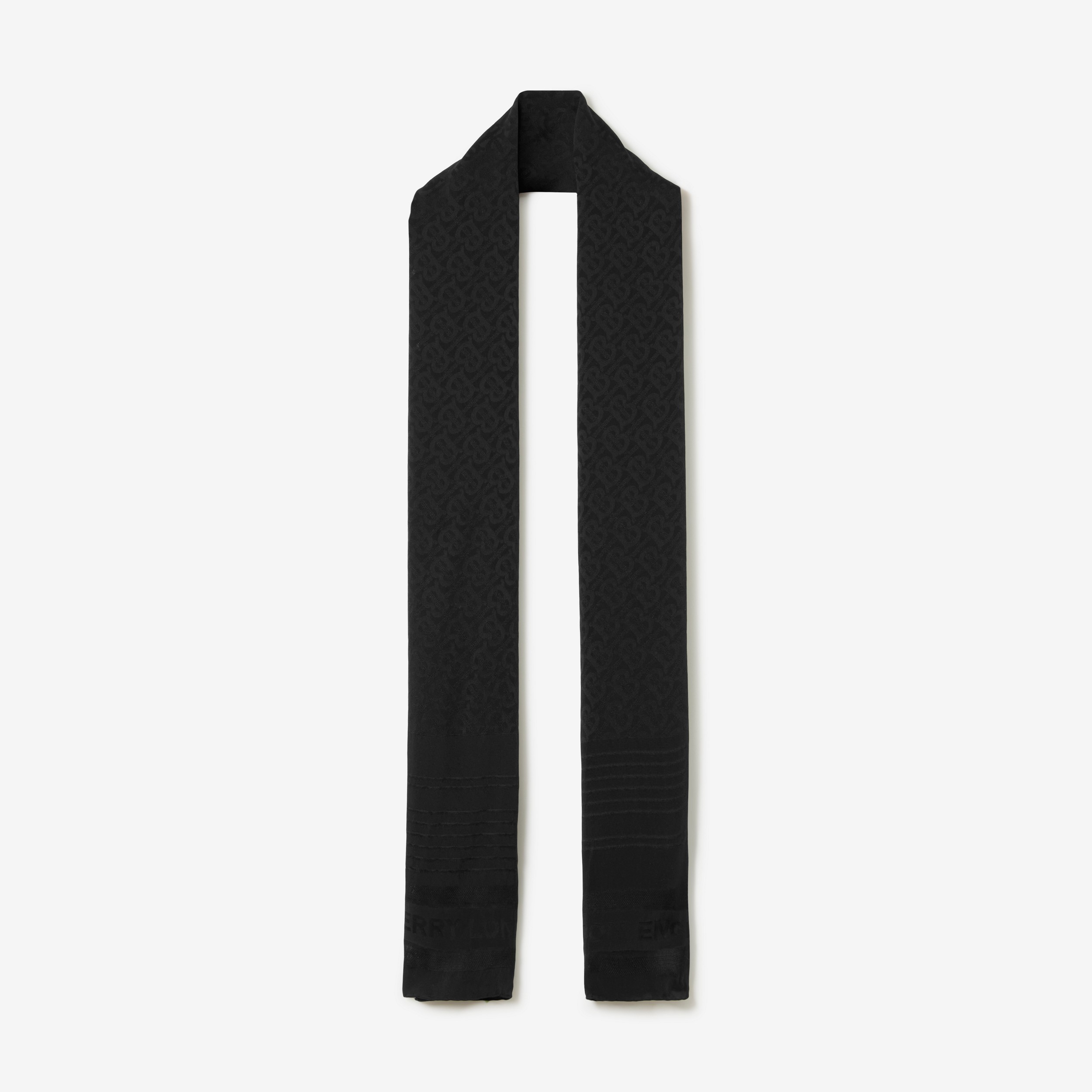 Monogram Silk Jacquard Scarf in Black | Burberry® Official - 1
