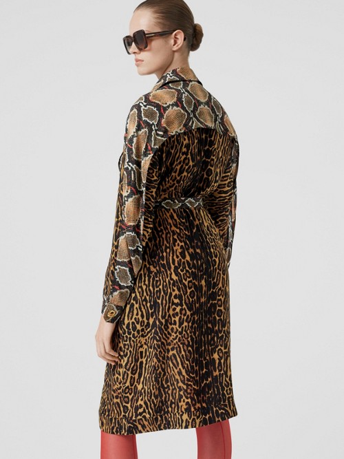 BURBERRY Cape Sleeve Animal Print Tie-waist Shirt Dress