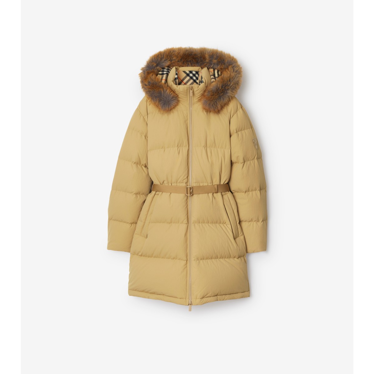 Shop Burberry Nylon Puffer Coat In Flax