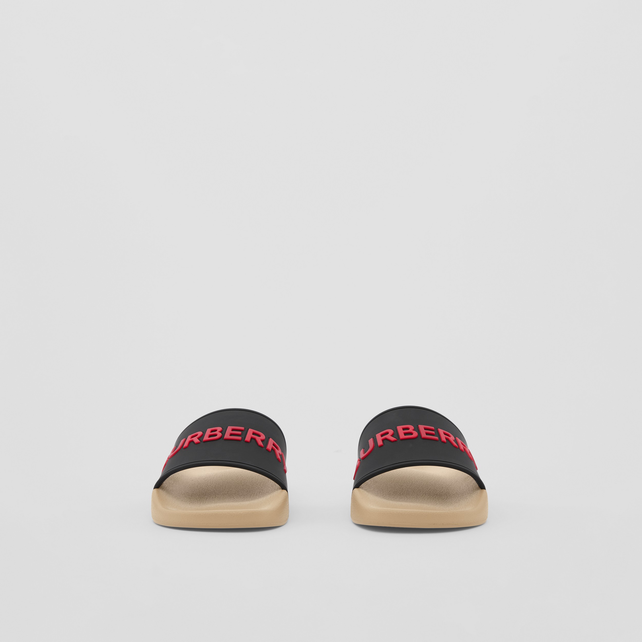 Logo Detail Two-tone Slides in Black/soft Fawn/red - Women | Burberry® Official - 4