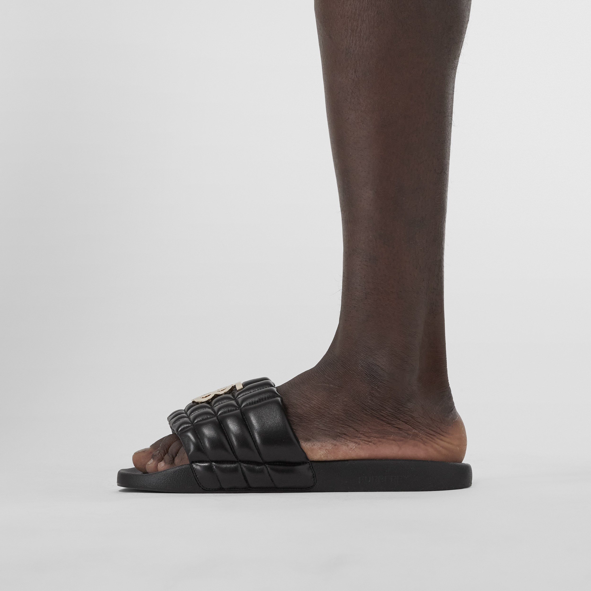Monogram Motif Quilted Leather Slides in Black - Men | Burberry® Official - 3