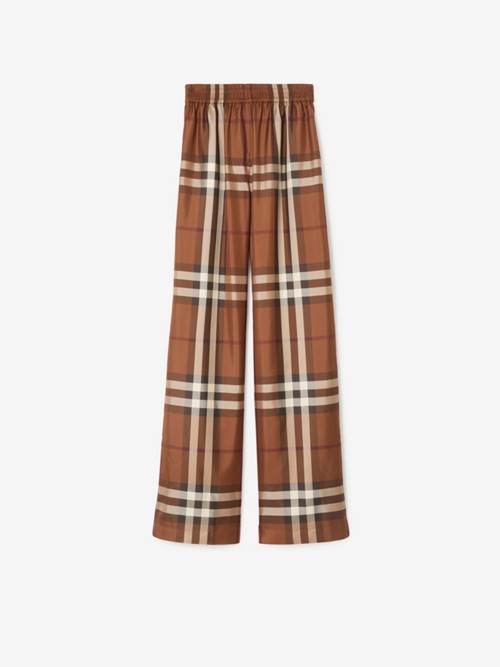 Burberry Check Silk Pyjama Trousers In Brown