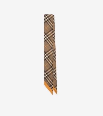 Skinny Contrast Check Silk Scarf Vole brown pea ®