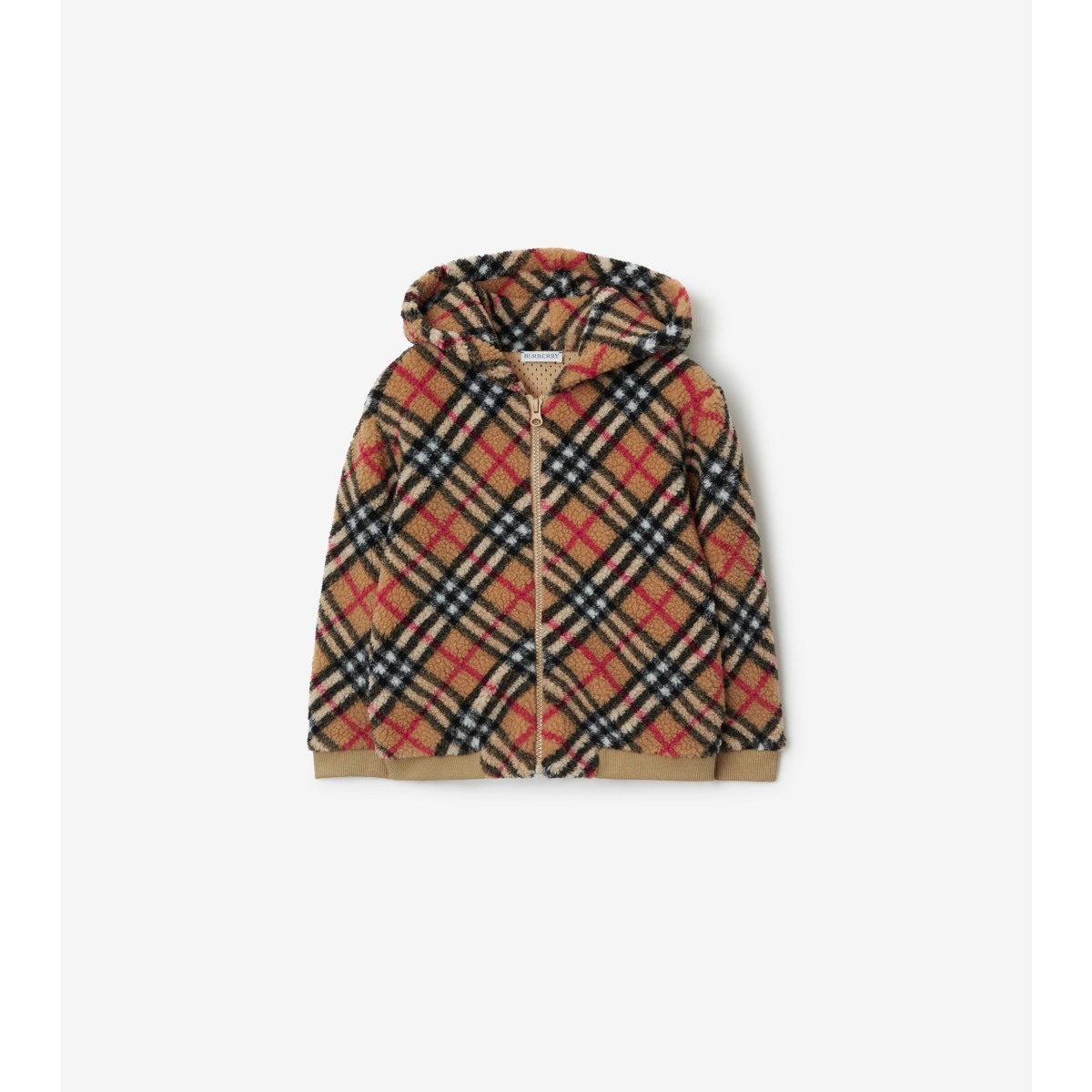 Burberry Childrens Check Fleece Zip Hoodie In Archive Beige