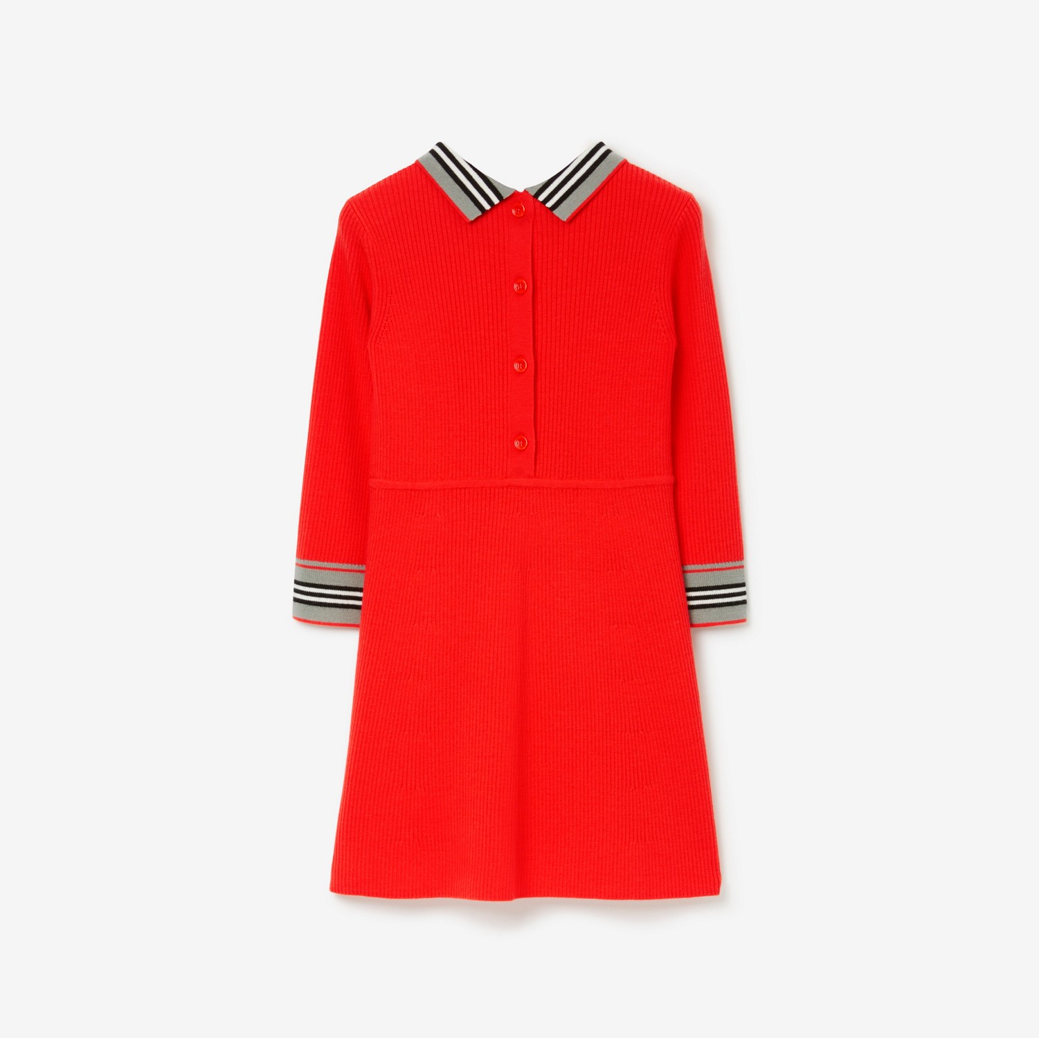 标志性条纹装饰羊毛连衣裙 (红橙色) | Burberry® 博柏利官网