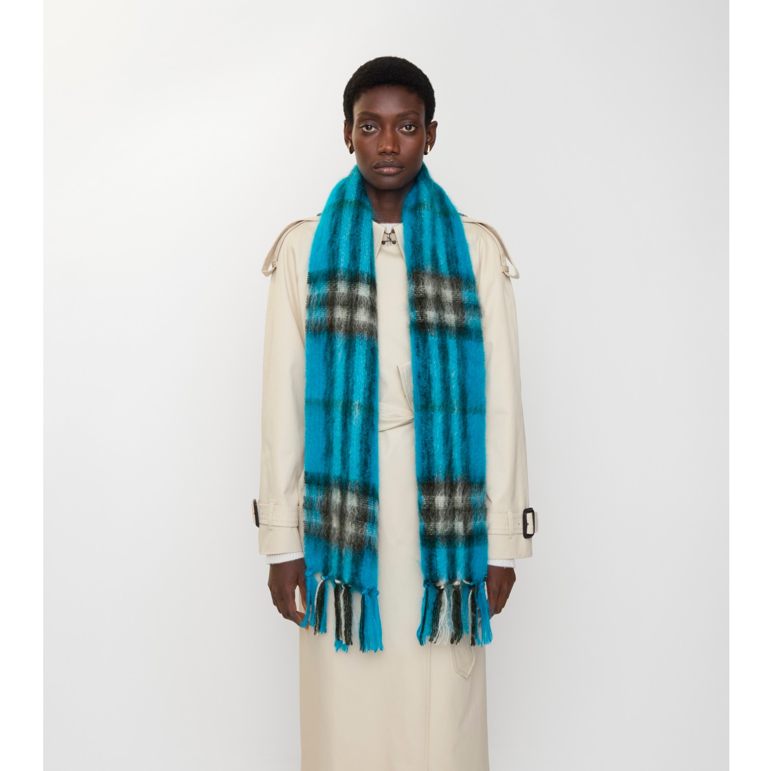Check Mohair Wool Scarf in Hyacinth | Burberry® Official