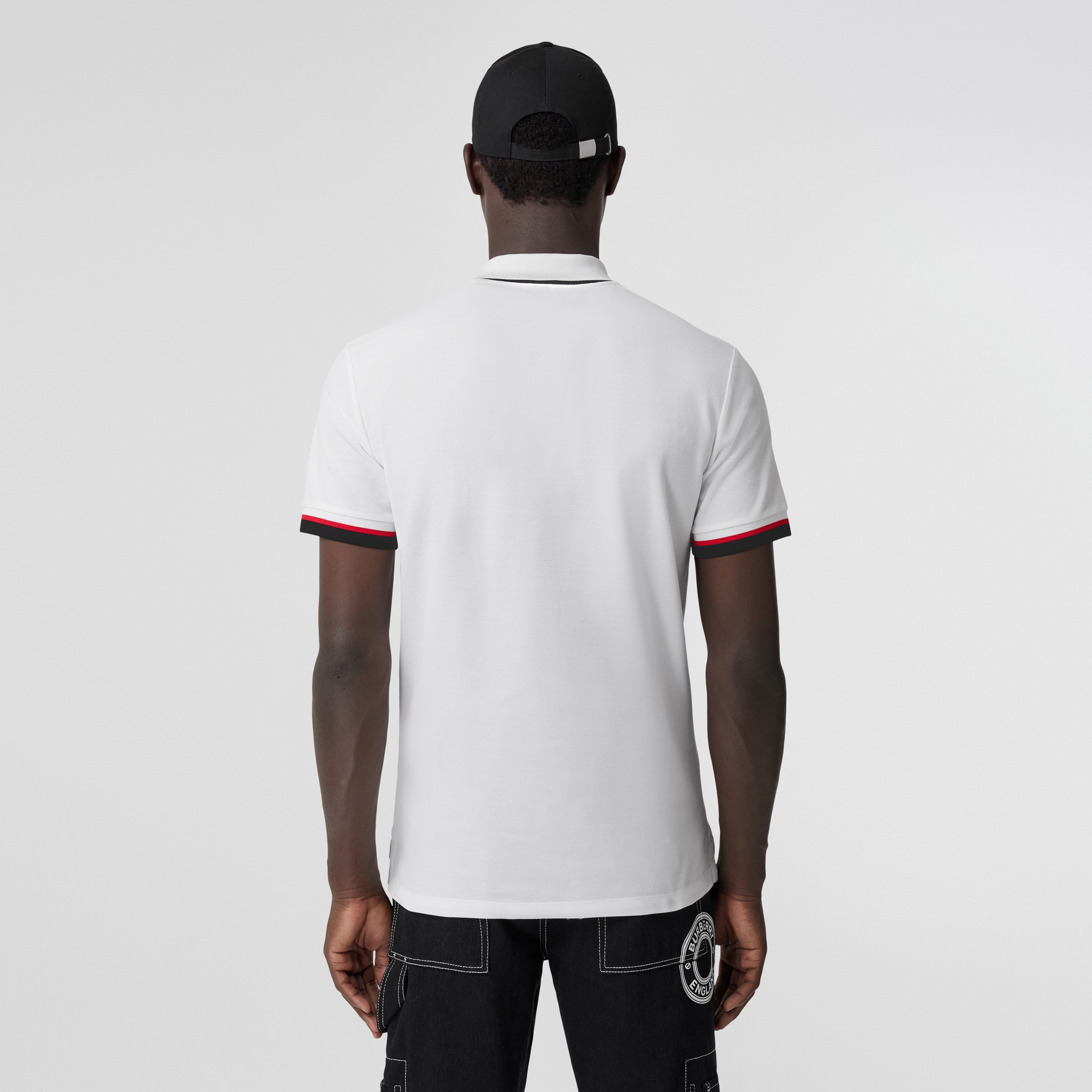 Monogram Motif Cotton Piqué Polo Shirt in White - Men | Burberry® Official - 3