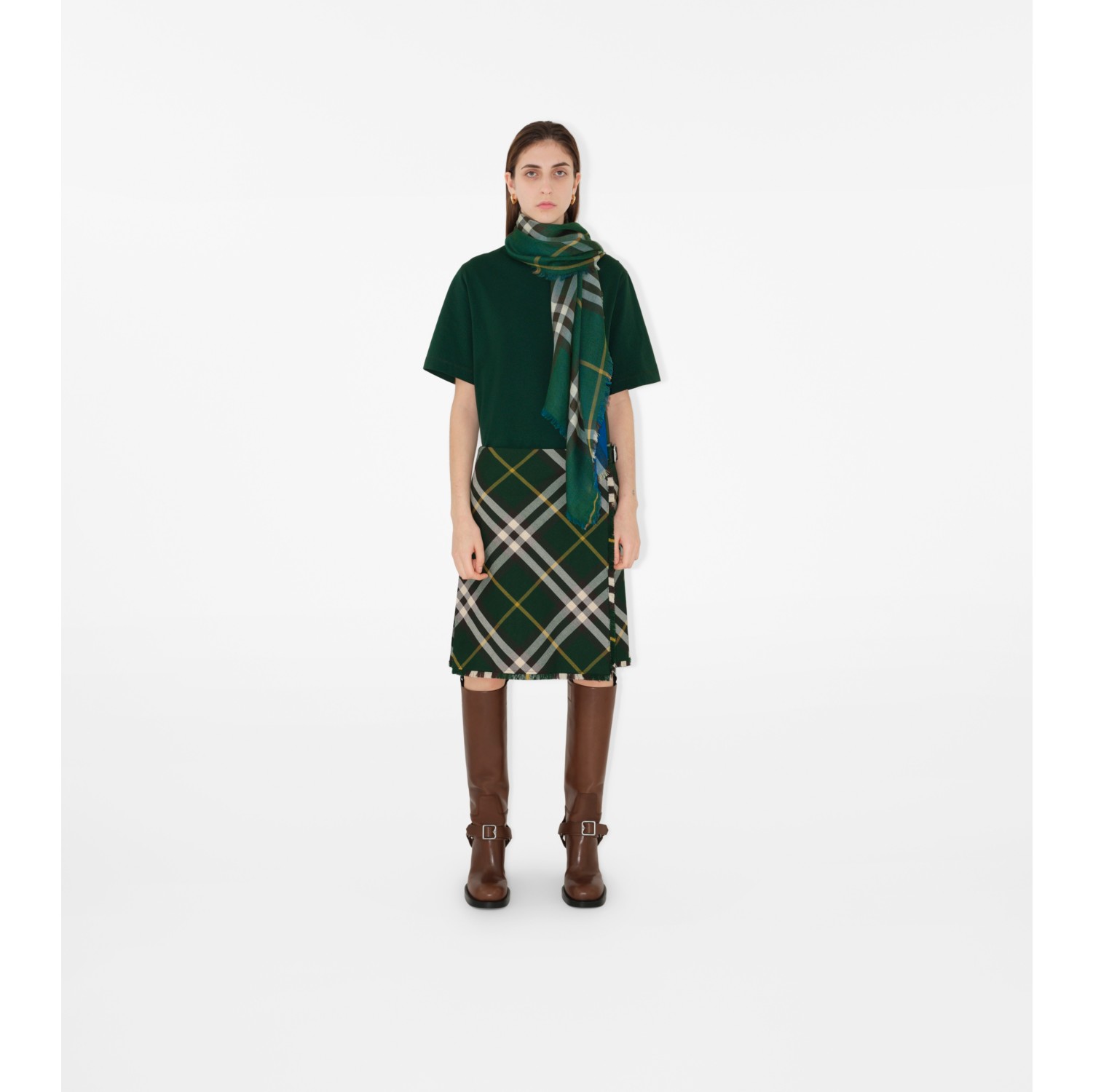 Reversible Check Wool Silk Scarf in Ivy | Burberry® Official