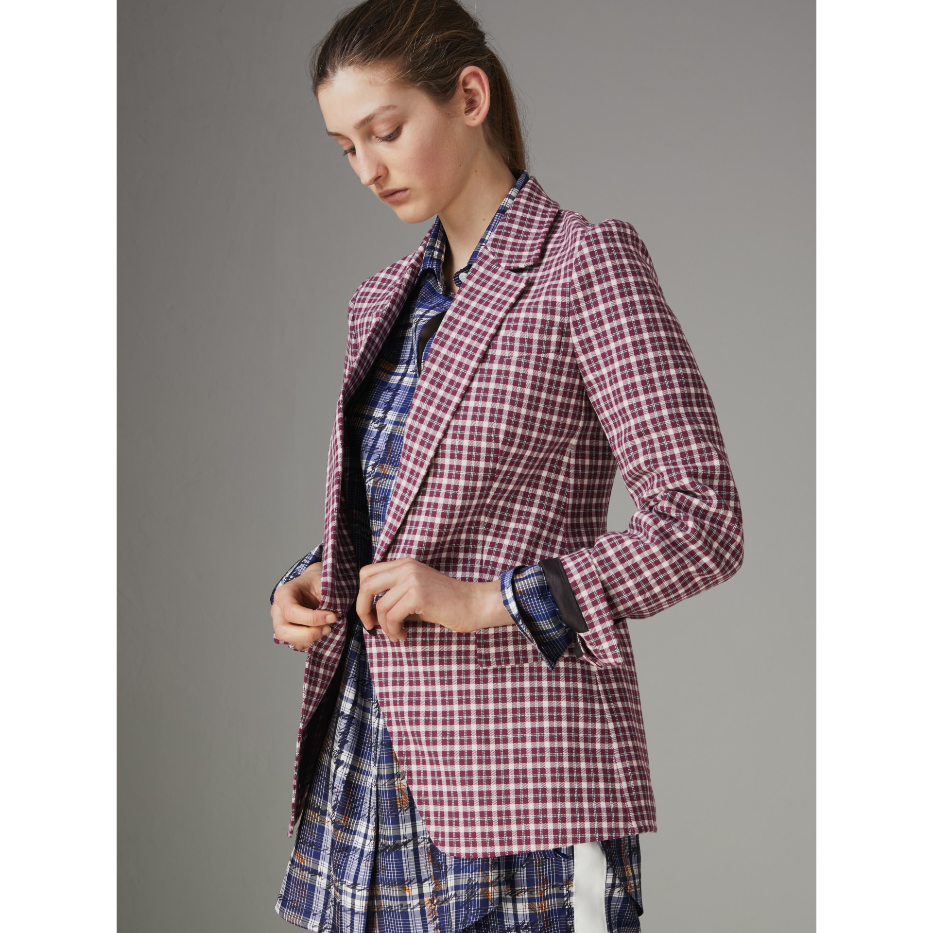 Check Cotton Tailored Jacket in Burgundy - Women | Burberry United States