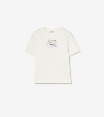 Feather Print Cotton T-shirt in Chalk white | Burberry® Official