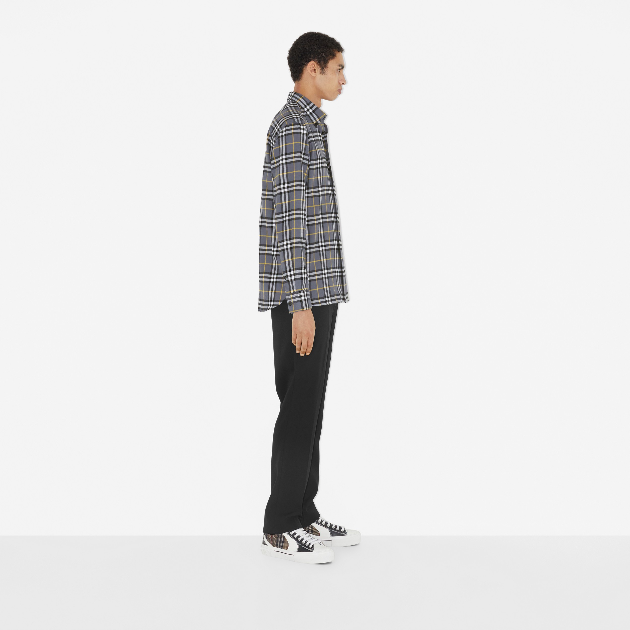 Vintage Check Cotton Flannel Shirt in Storm Grey - Men | Burberry® Official - 3