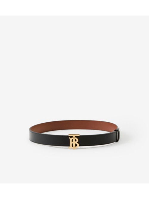 Burberry Leather Reversible Tb Belt In Black